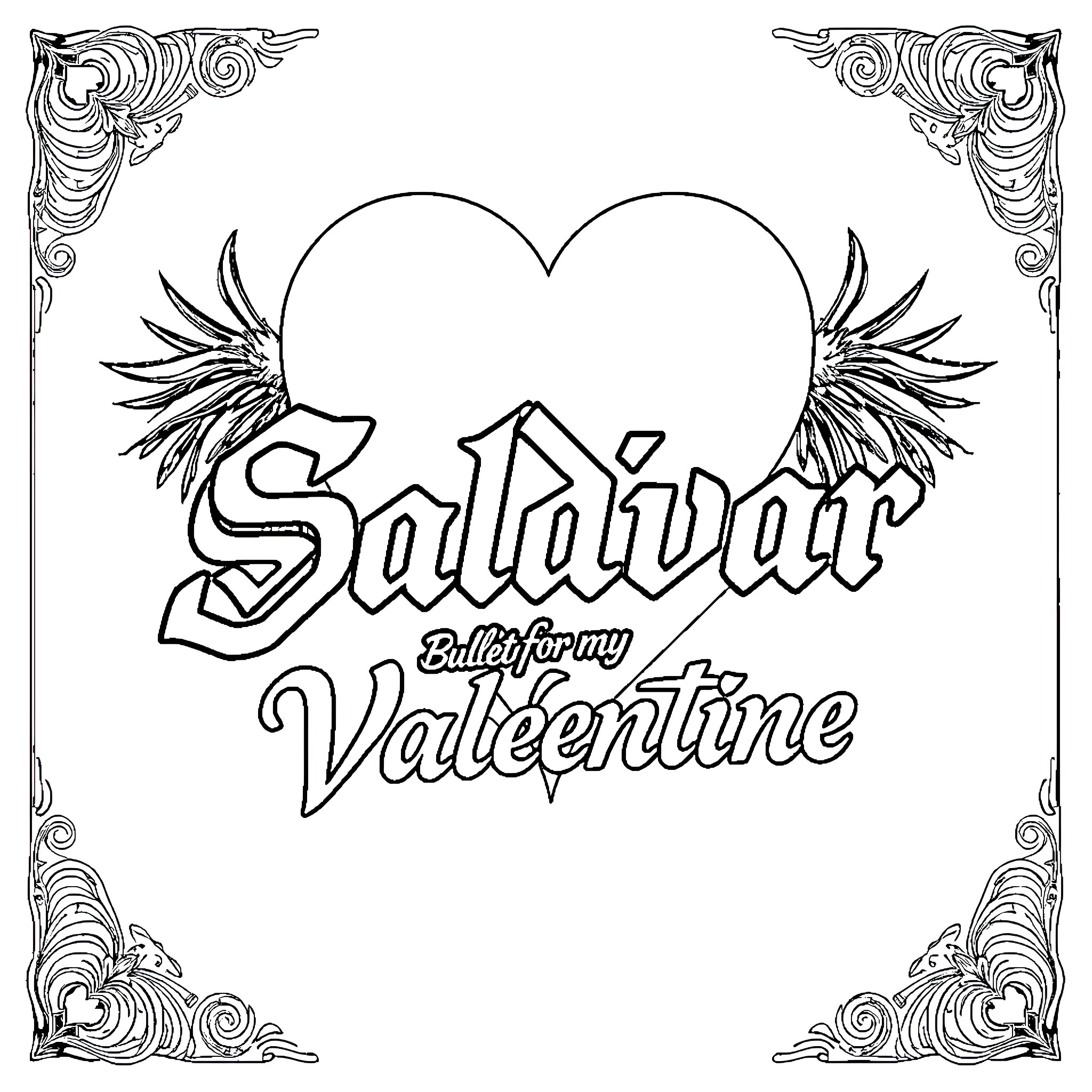 Saldivar: Bulletproof Valentine Coloring Page (free black-and-white line drawing printable PDF for all, from beginners to advanced learners, including children, teens, adults, and seniors)