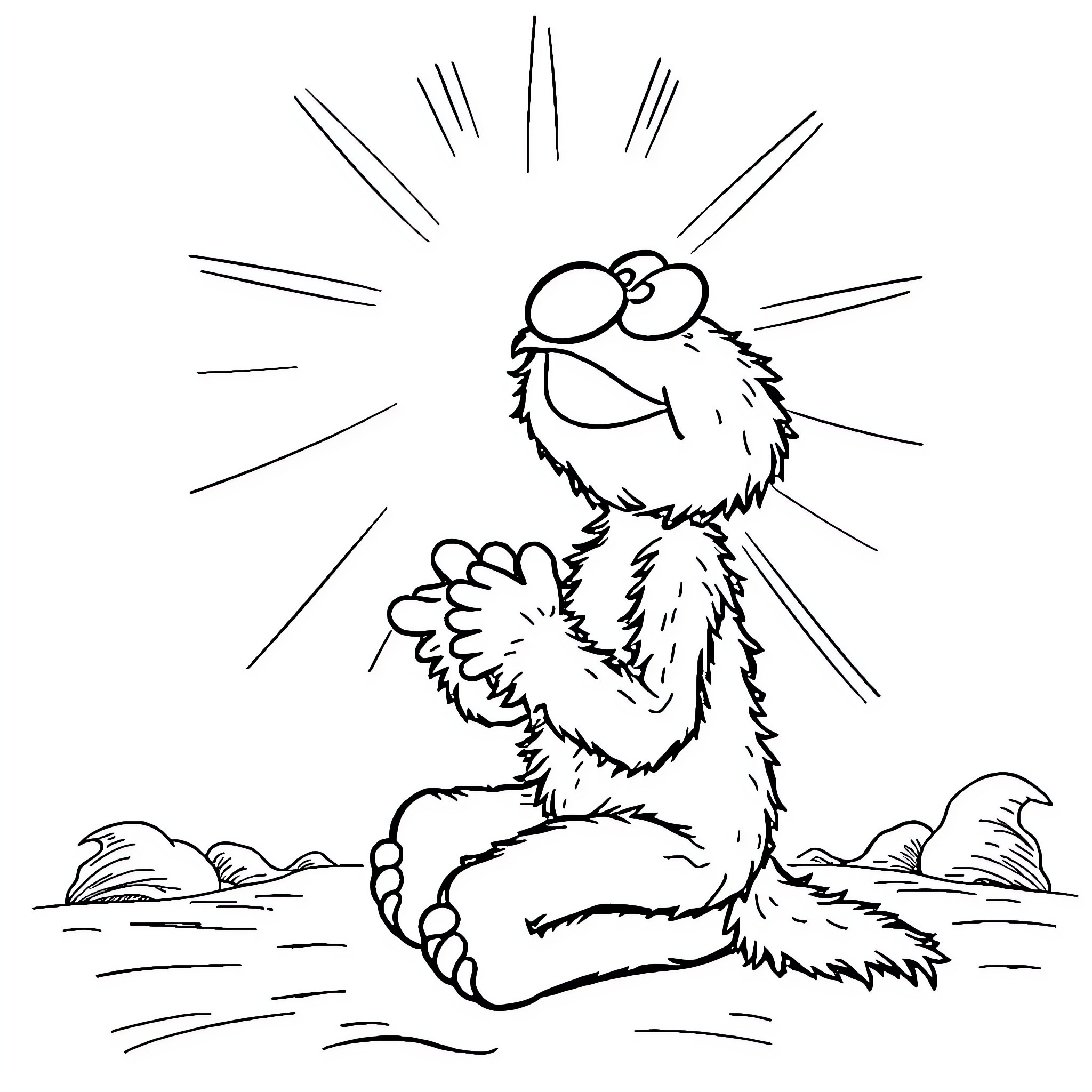 Elmo's Joyful Celebration in the Outdoors Coloring Page (free black-and-white line drawing printable PDF for all, from beginners to advanced learners, including children, teens, adults, and seniors)