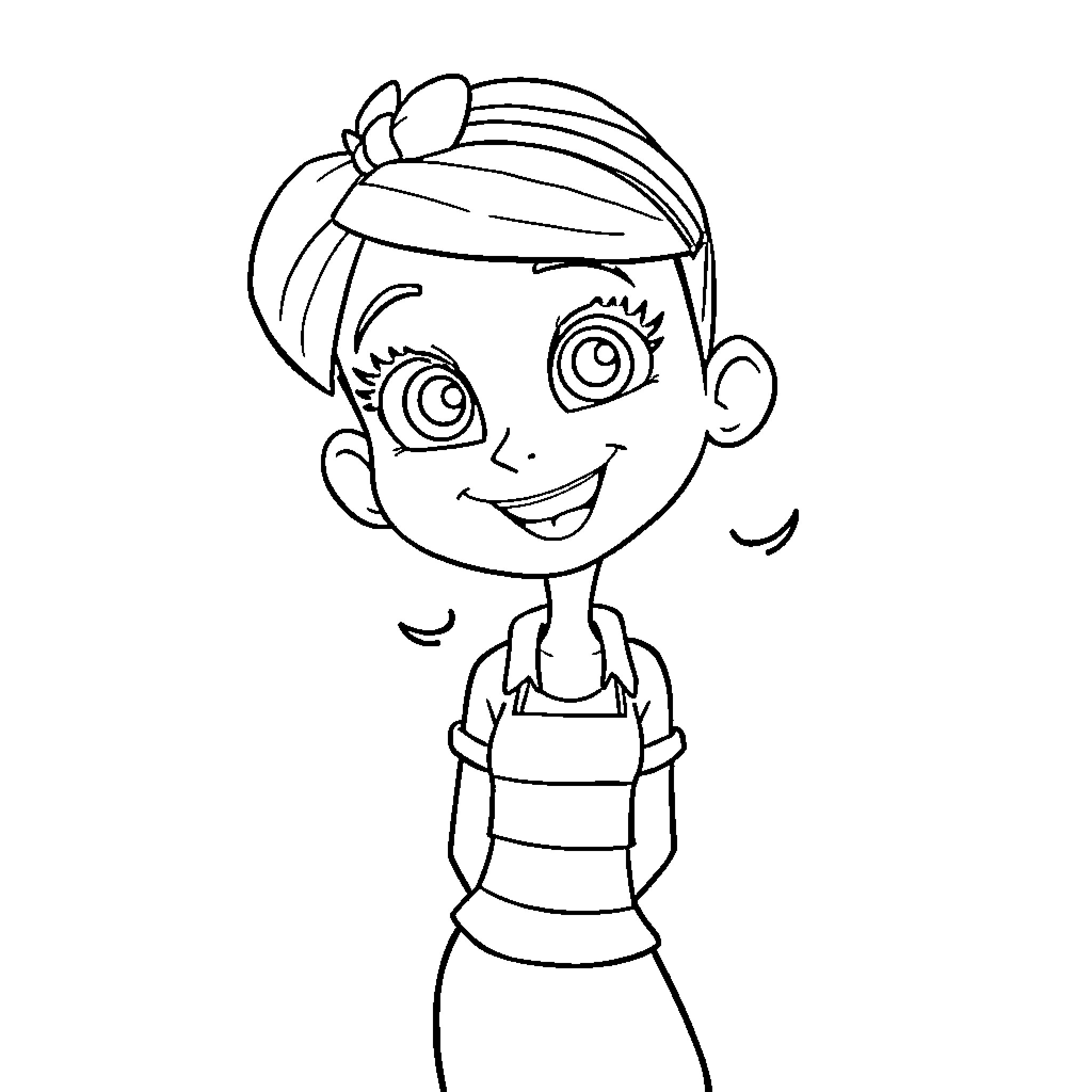 Isabella's Cheerful Expression Coloring Page (free black-and-white line drawing printable PDF for all, from beginners to advanced learners, including children, teens, adults, and seniors)
