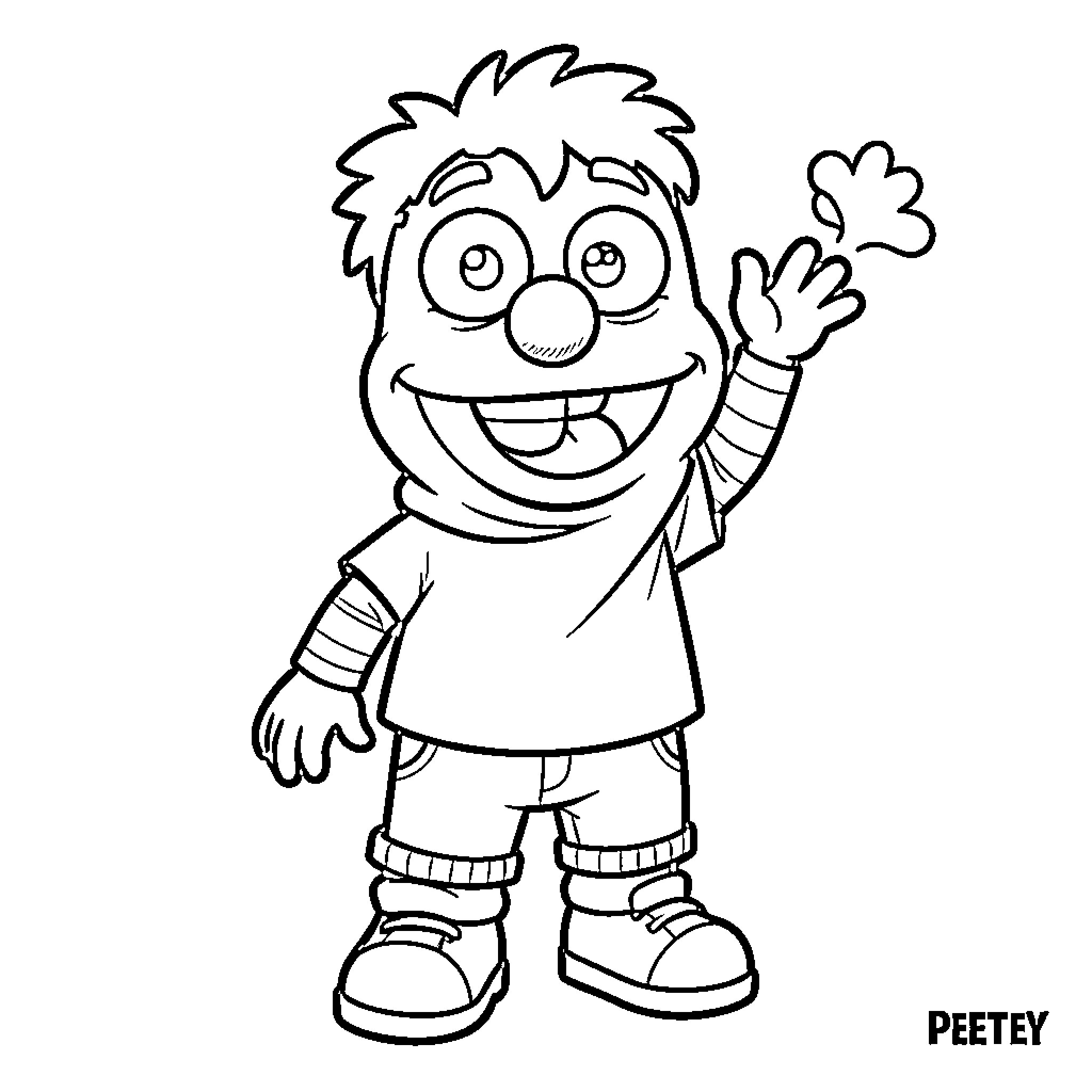 Sock Puppet waving a hand happily Coloring Page (free black-and-white line drawing printable PDF for all, from beginners to advanced learners, including children, teens, adults, and seniors)