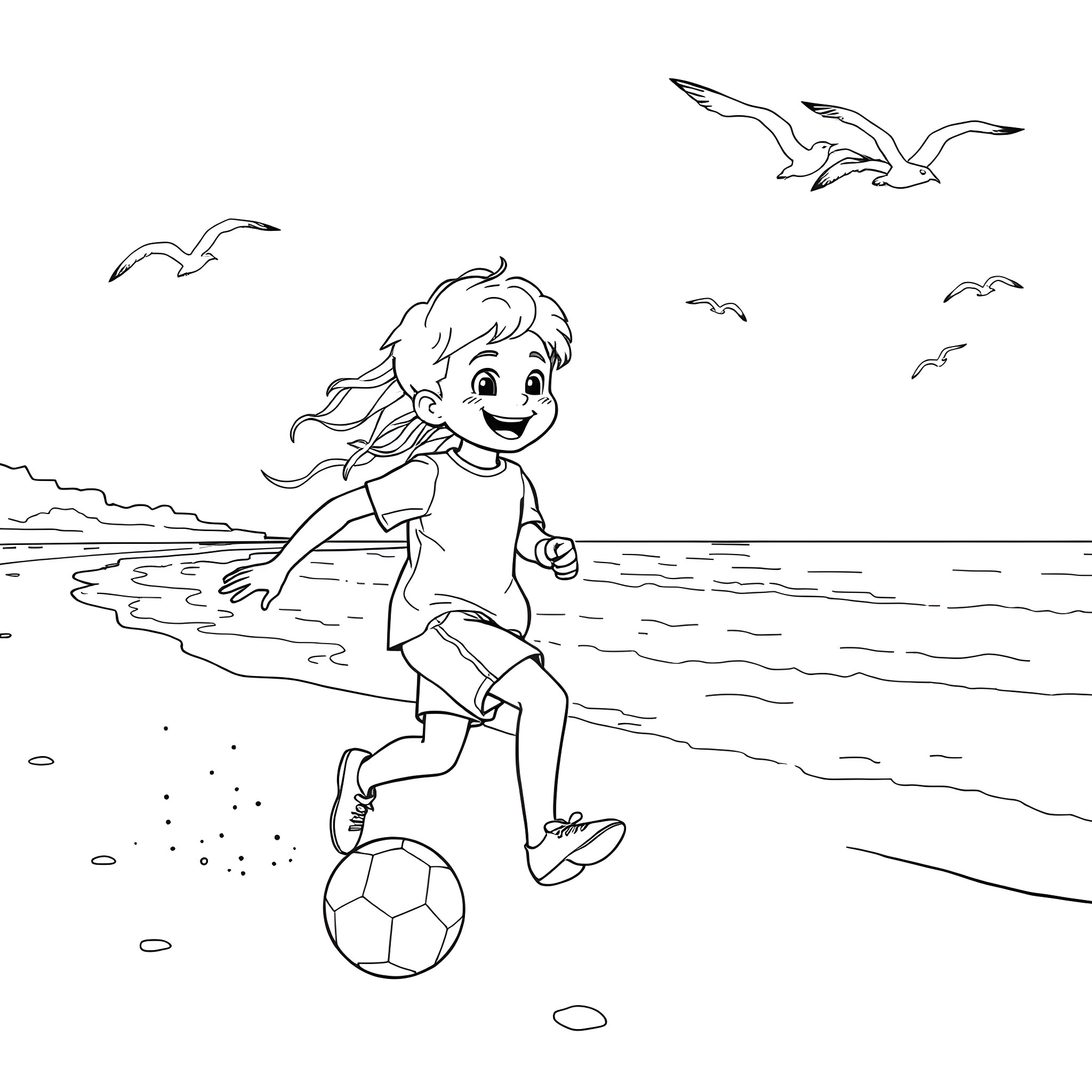 Yarnaby's Beach Adventure Coloring Page (free black-and-white line drawing printable PDF for all, from beginners to advanced learners, including children, teens, adults, and seniors)
