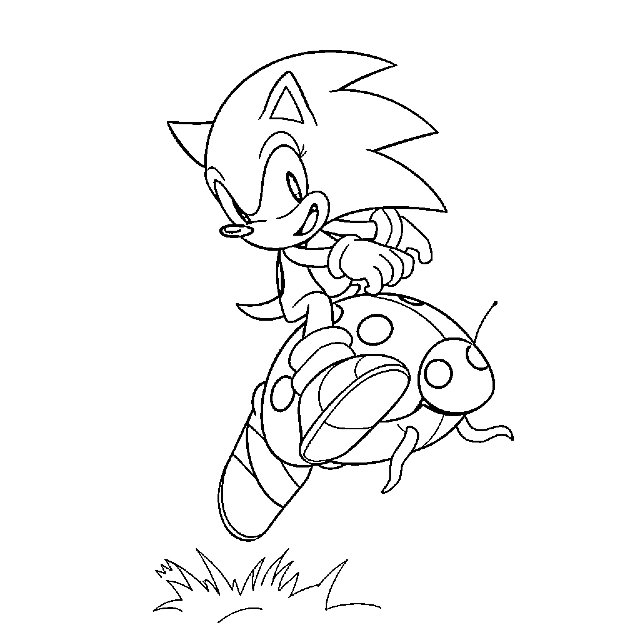 Sonic the Hedgehog running on grass Coloring Page (free black-and-white line drawing printable PDF for all, from beginners to advanced learners, including children, teens, adults, and seniors)