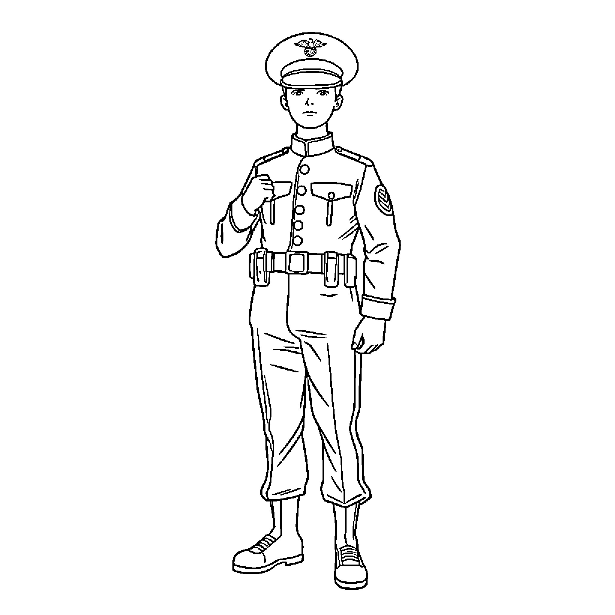 US Marine officer standing in uniform Coloring Page (free black-and-white line drawing printable PDF for all, from beginners to advanced learners, including children, teens, adults, and seniors)