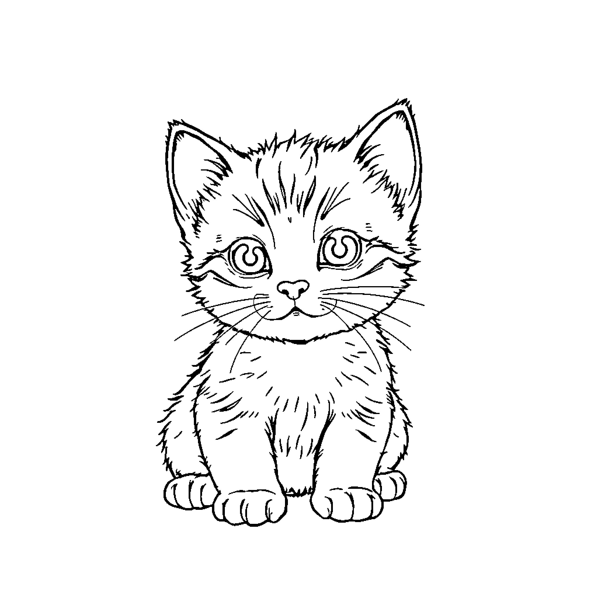 Cat Drawing of a Curious Kitten Coloring Page (free black-and-white line drawing printable PDF for all, from beginners to advanced learners, including children, teens, adults, and seniors)