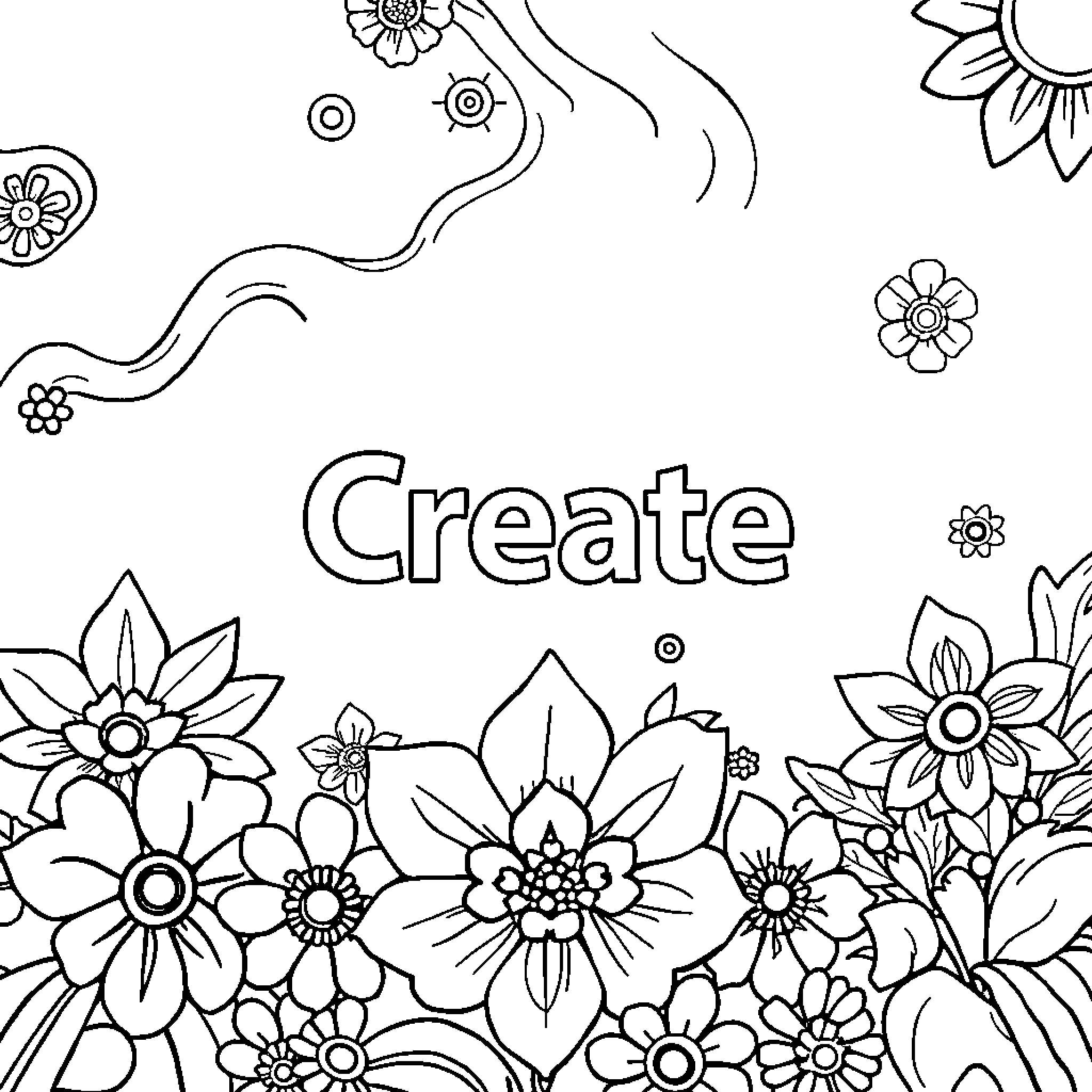 Adobe Artistic Flowers Create Coloring Scene Coloring Page (free black-and-white line drawing printable PDF for all, from beginners to advanced learners, including children, teens, adults, and seniors)