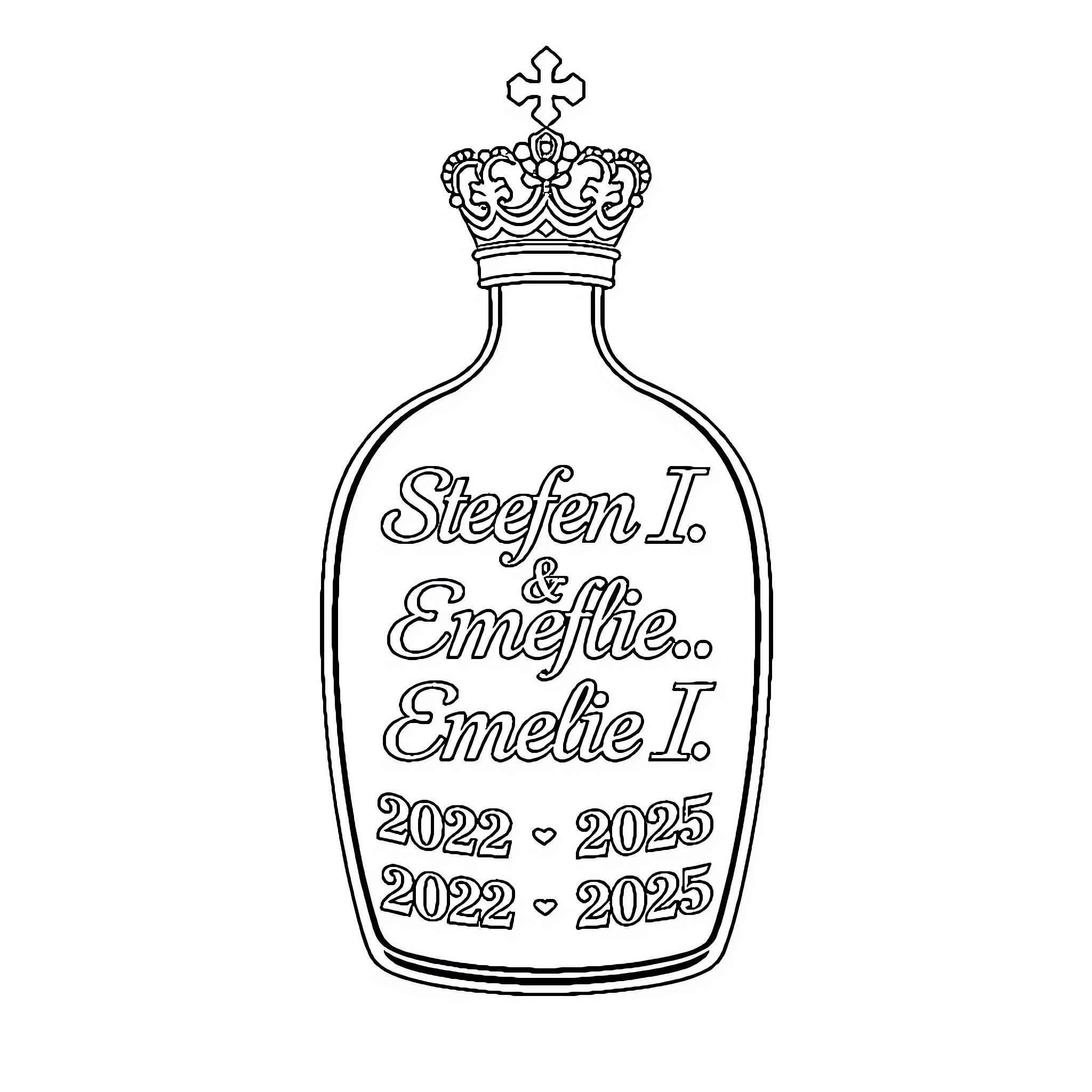 Snifter with royal crown and cursive text Coloring Page (free black-and-white line drawing printable PDF for all, from beginners to advanced learners, including children, teens, adults, and seniors)