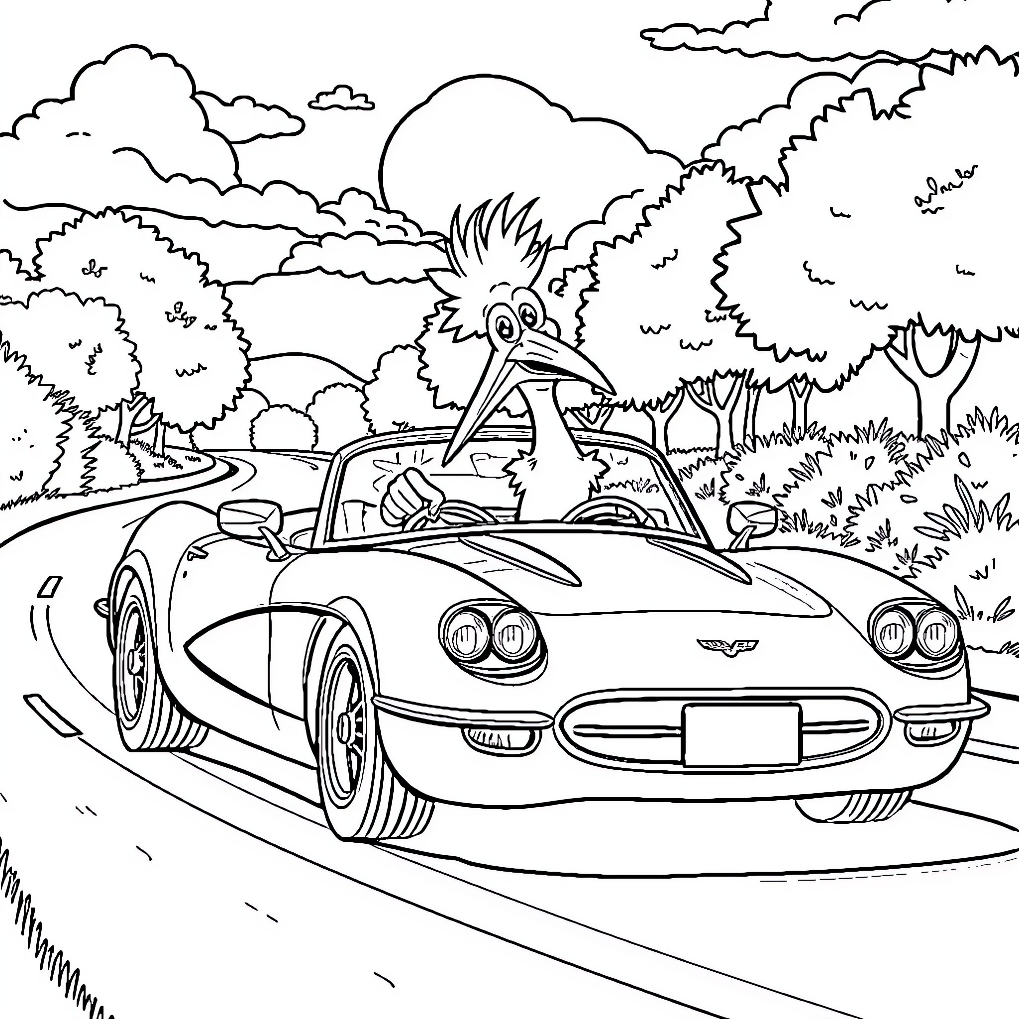 Sebastian's Speedy Adventure in the Countryside Coloring Page (free black-and-white line drawing printable PDF for all, from beginners to advanced learners, including children, teens, adults, and seniors)