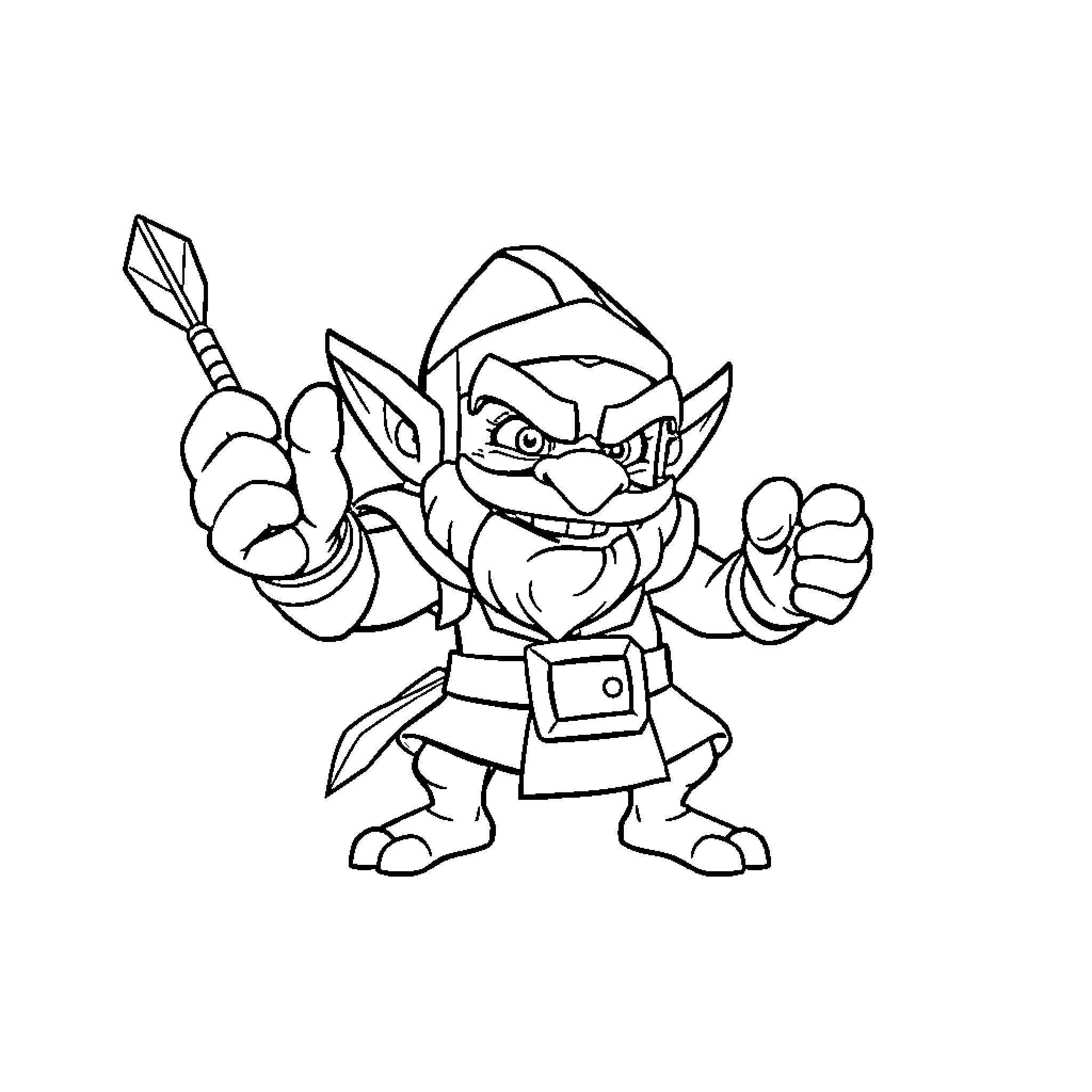 Dart Goblin Wielding Bow and Arrow Coloring Page (free black-and-white line drawing printable PDF for all, from beginners to advanced learners, including children, teens, adults, and seniors)