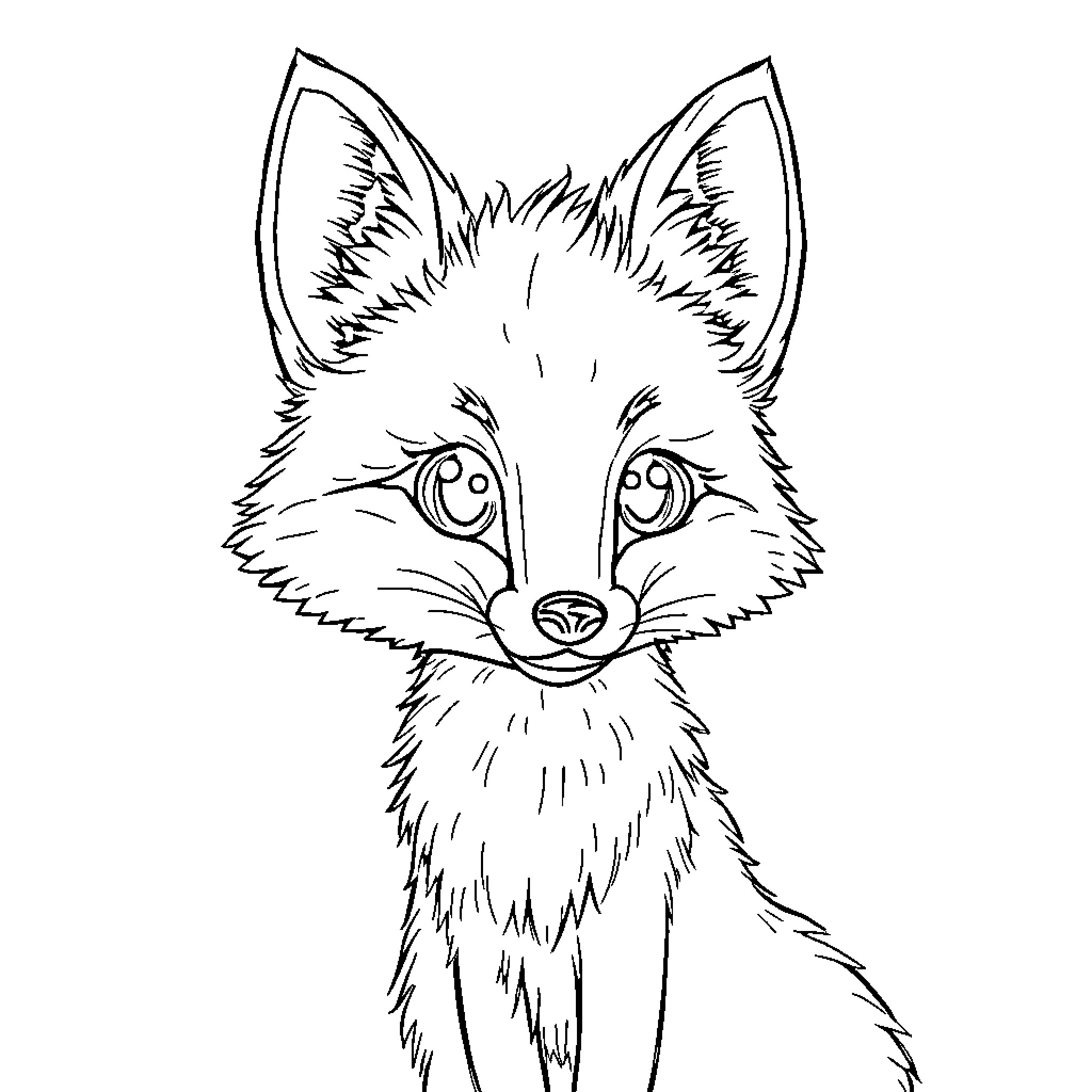 Fox with a curious expression Coloring Page (free black-and-white line drawing printable PDF for all, from beginners to advanced learners, including children, teens, adults, and seniors)