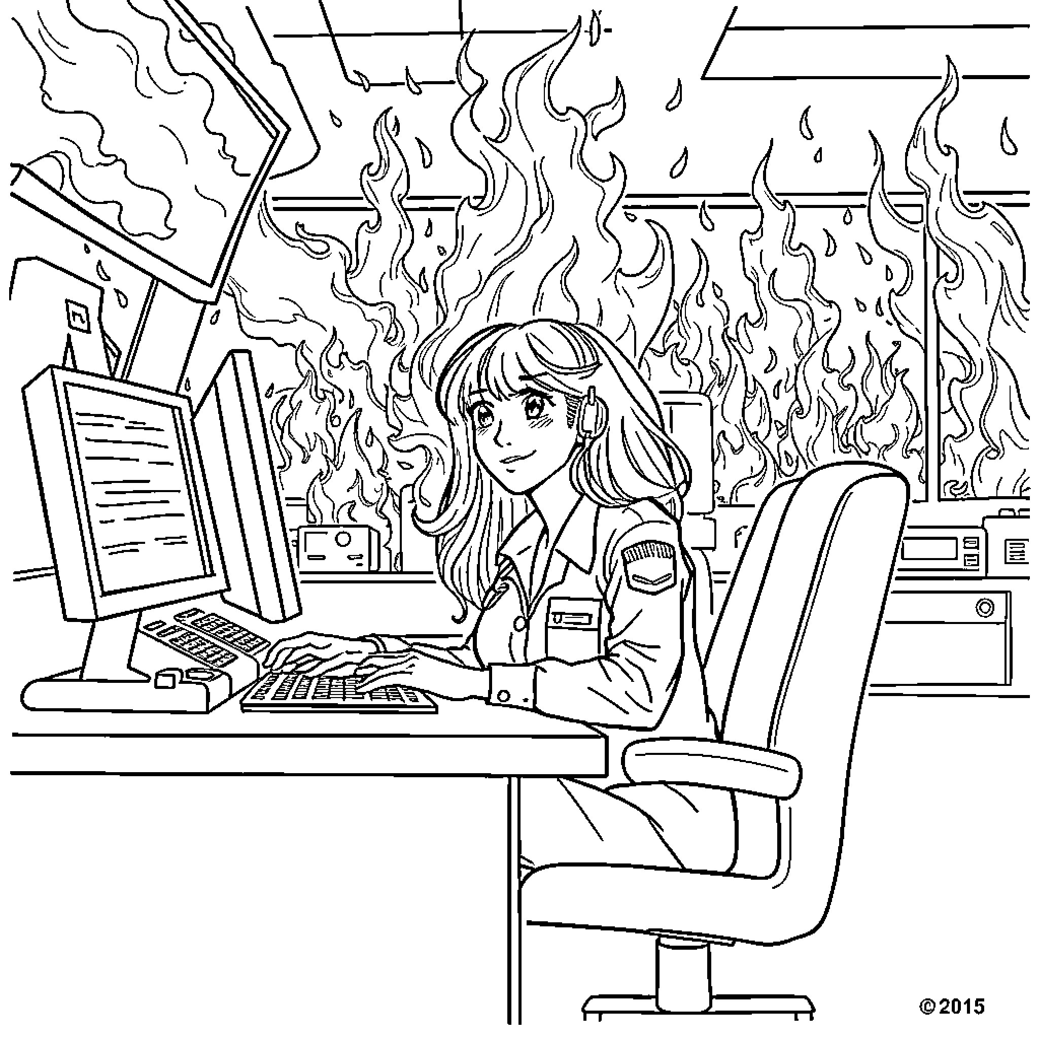 Dispatcher working diligently in the office Coloring Page (free black-and-white line drawing printable PDF for all, from beginners to advanced learners, including children, teens, adults, and seniors)