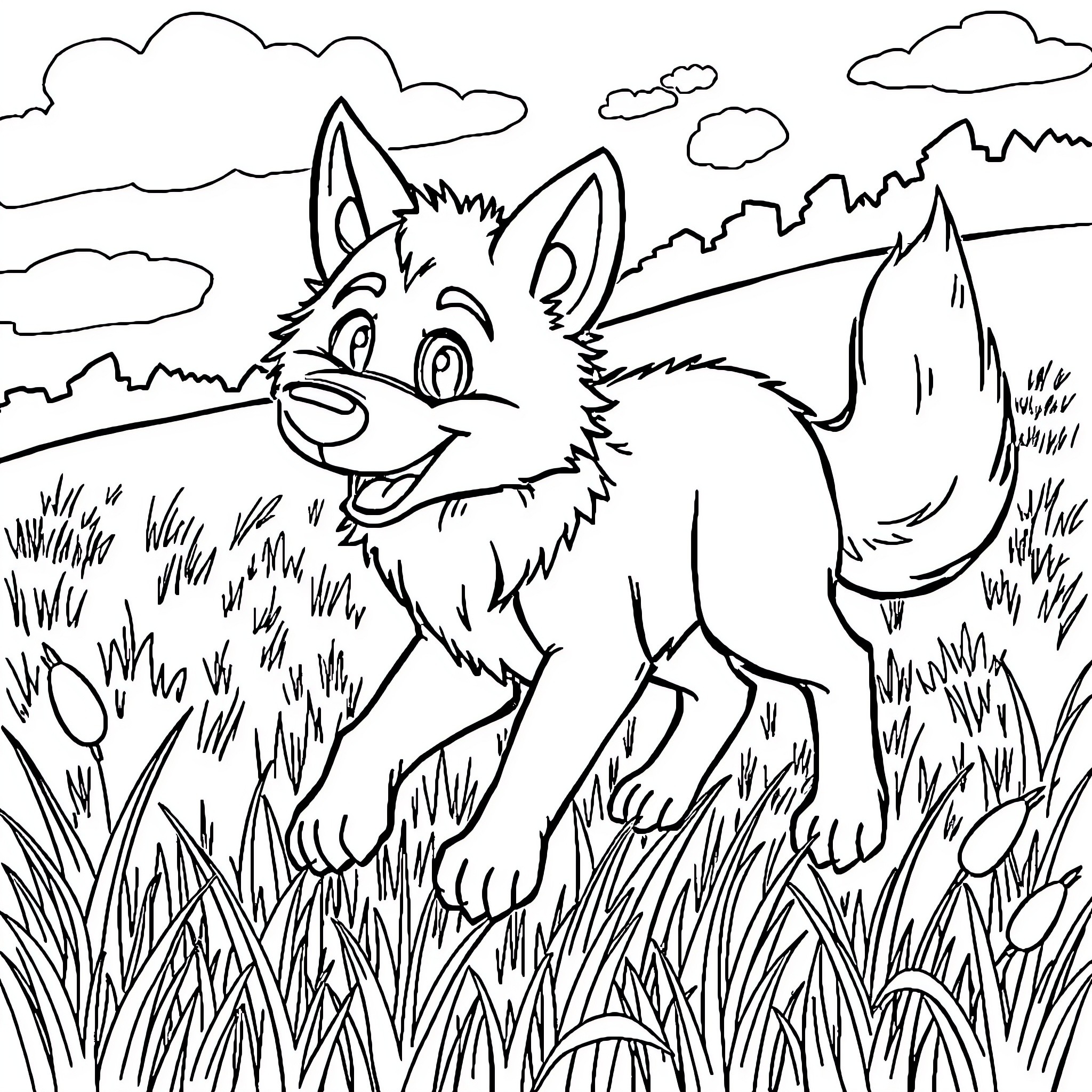 Wolf exploring the wilderness Coloring Page (free black-and-white line drawing printable PDF for all, from beginners to advanced learners, including children, teens, adults, and seniors)