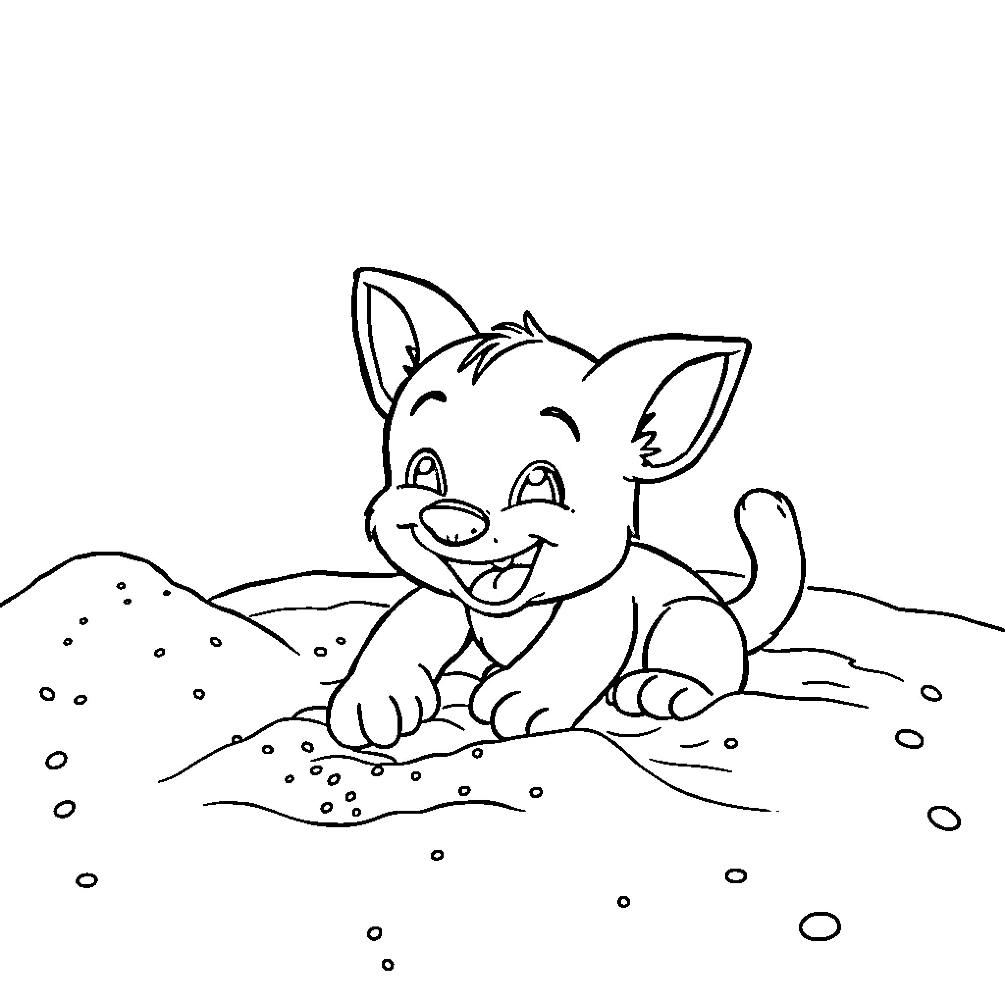 Bluey playing in the snow-covered landscape Coloring Page (free black-and-white line drawing printable PDF for all, from beginners to advanced learners, including children, teens, adults, and seniors)