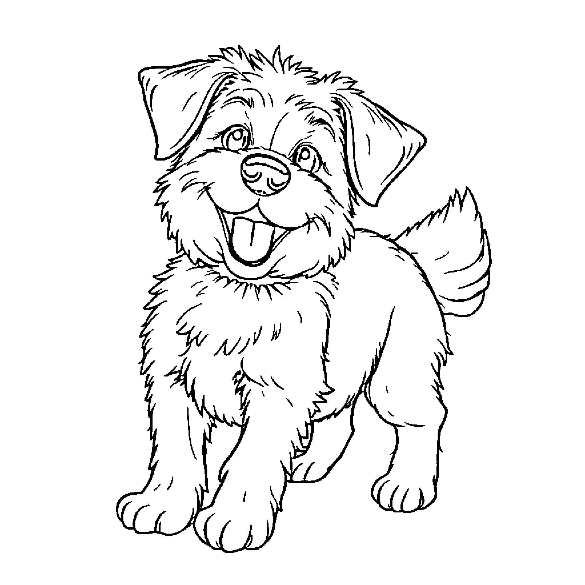 Dog with a friendly expression Coloring Page (free black-and-white line drawing printable PDF for all, from beginners to advanced learners, including children, teens, adults, and seniors)