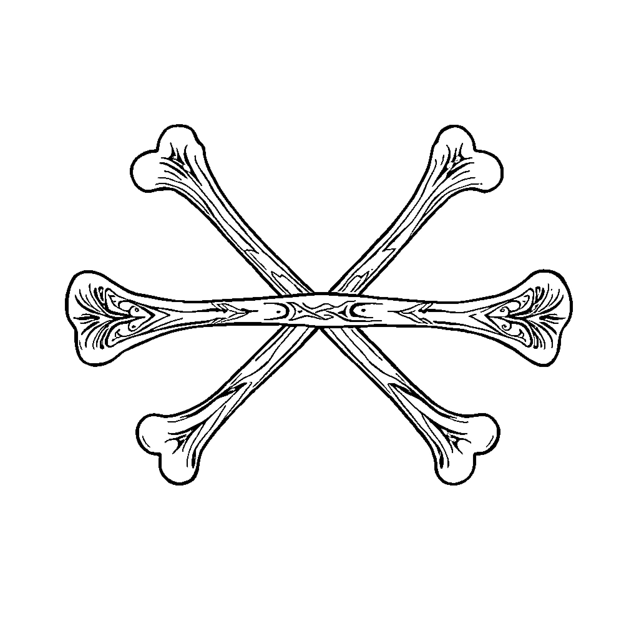 Bone X-shaped Arrangement with Intricate Design Coloring Page (free black-and-white line drawing printable PDF for all, from beginners to advanced learners, including children, teens, adults, and seniors)
