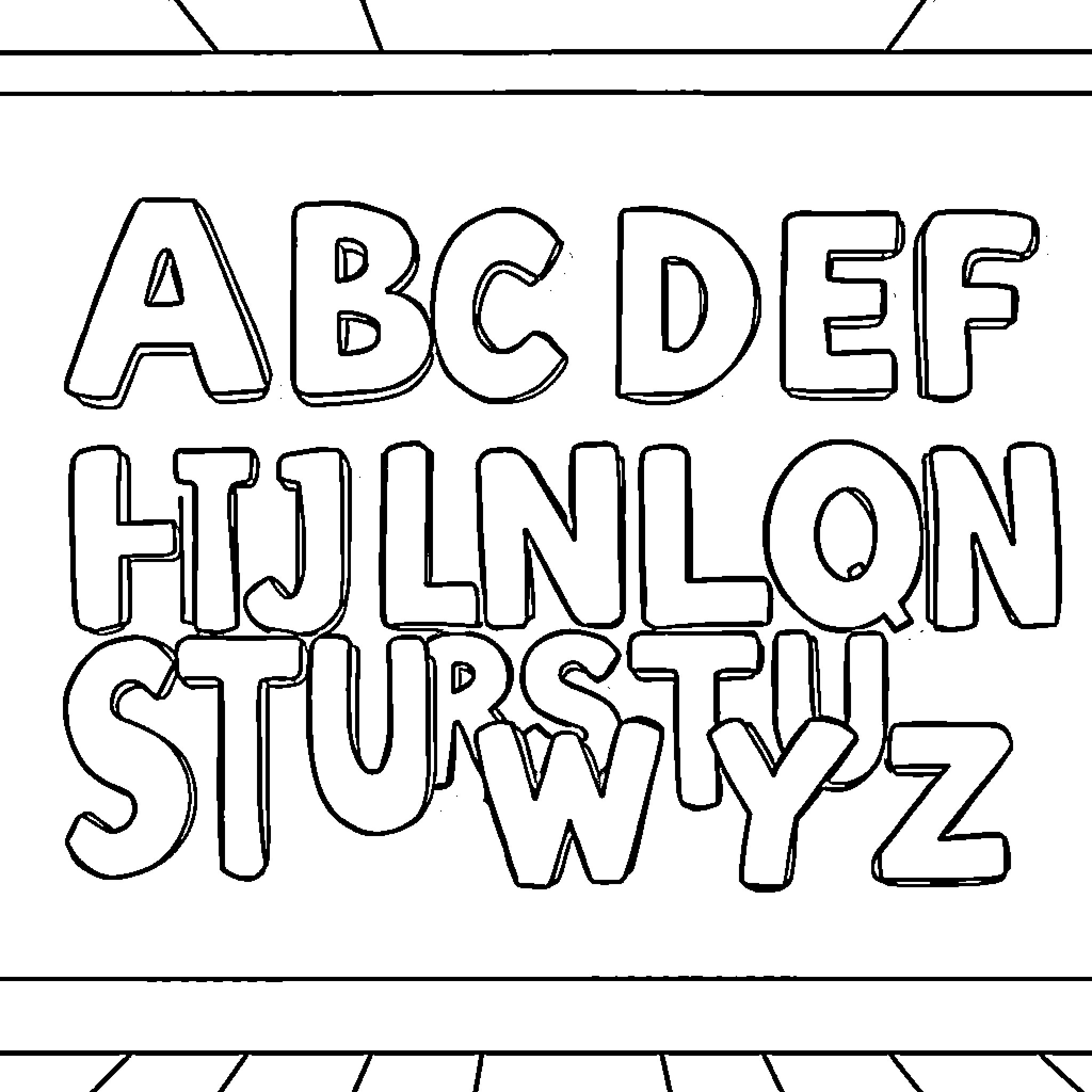 Alphabet with Artistic Lettering Styles Coloring Page (free black-and-white line drawing printable PDF for all, from beginners to advanced learners, including children, teens, adults, and seniors)