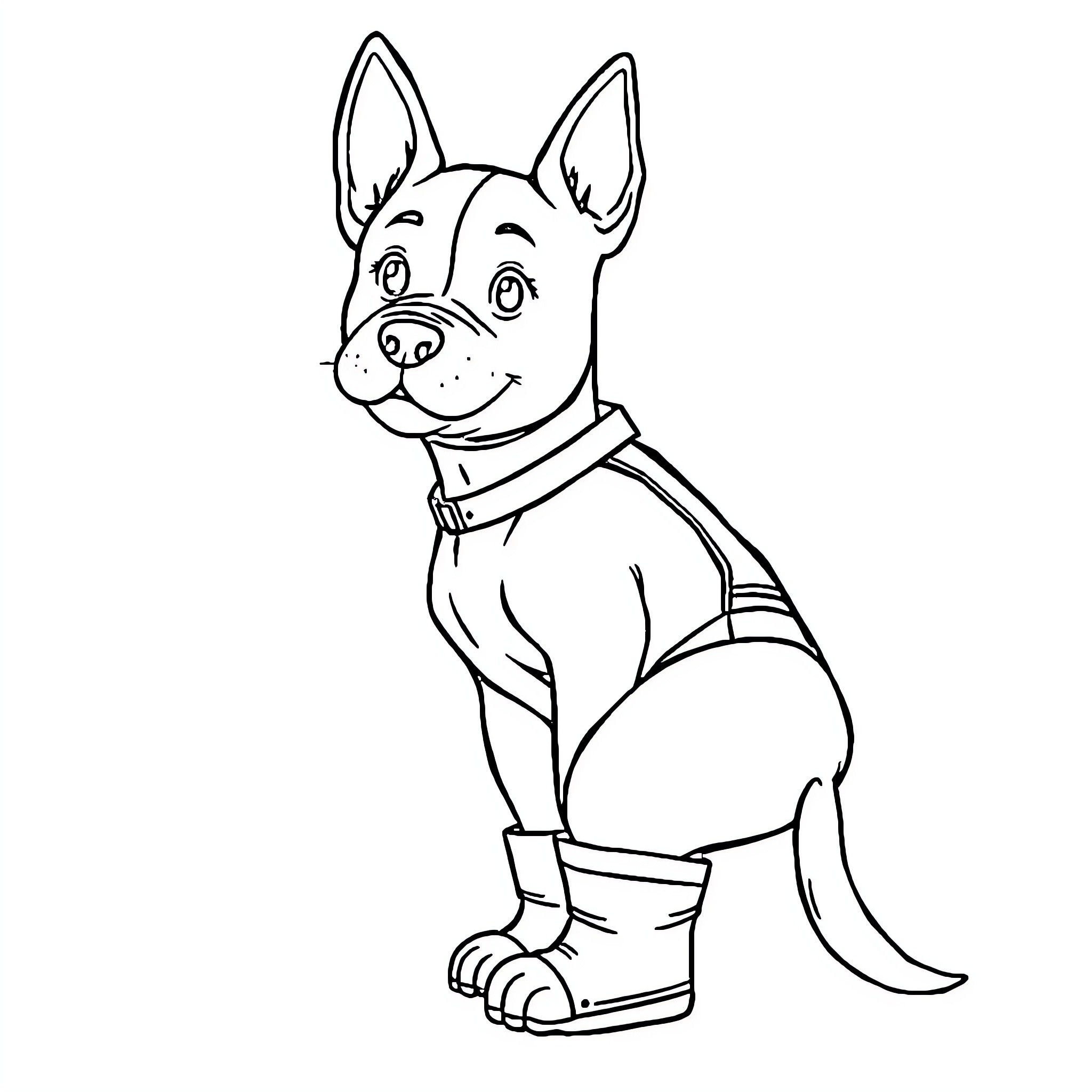 Staffy dog in casual outfit Coloring Page (free black-and-white line drawing printable PDF for all, from beginners to advanced learners, including children, teens, adults, and seniors)