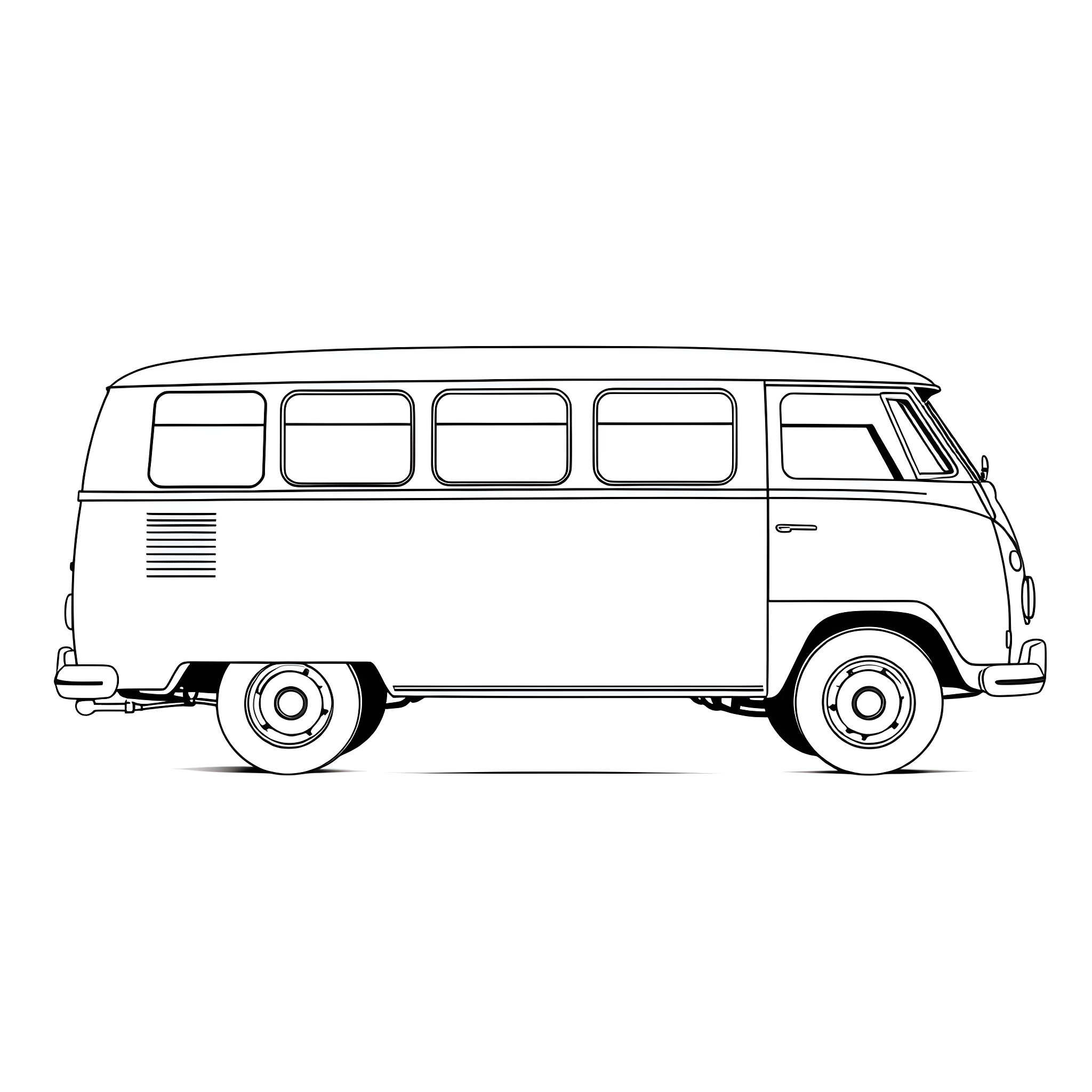 Bus with retro design and windows Coloring Page (free black-and-white line drawing printable PDF for all, from beginners to advanced learners, including children, teens, adults, and seniors)
