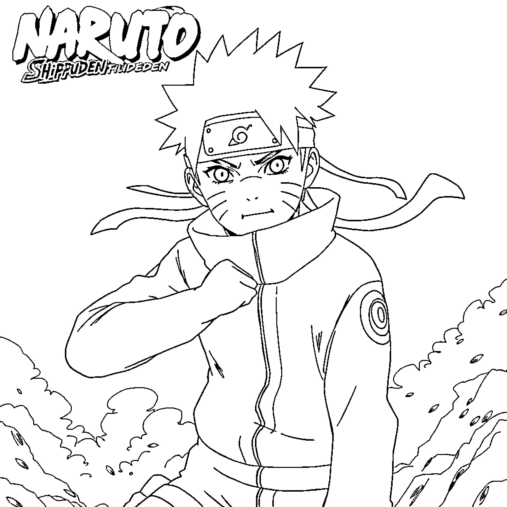 Naruto Shippuden Ninja in Action Coloring Page (free black-and-white line drawing printable PDF for all, from beginners to advanced learners, including children, teens, adults, and seniors)