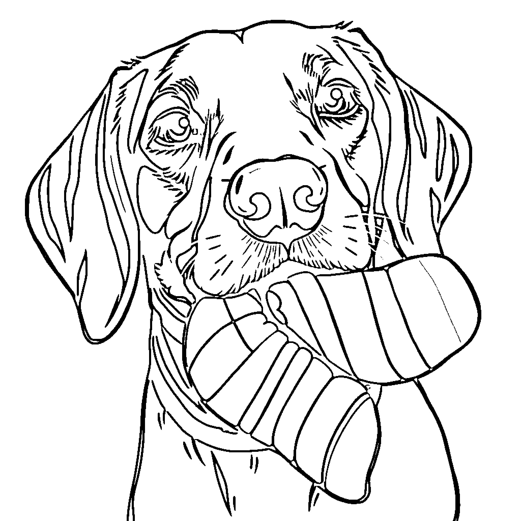 Beagle wearing a scarf with a calm expression Coloring Page (free black-and-white line drawing printable PDF for all, from beginners to advanced learners, including children, teens, adults, and seniors)