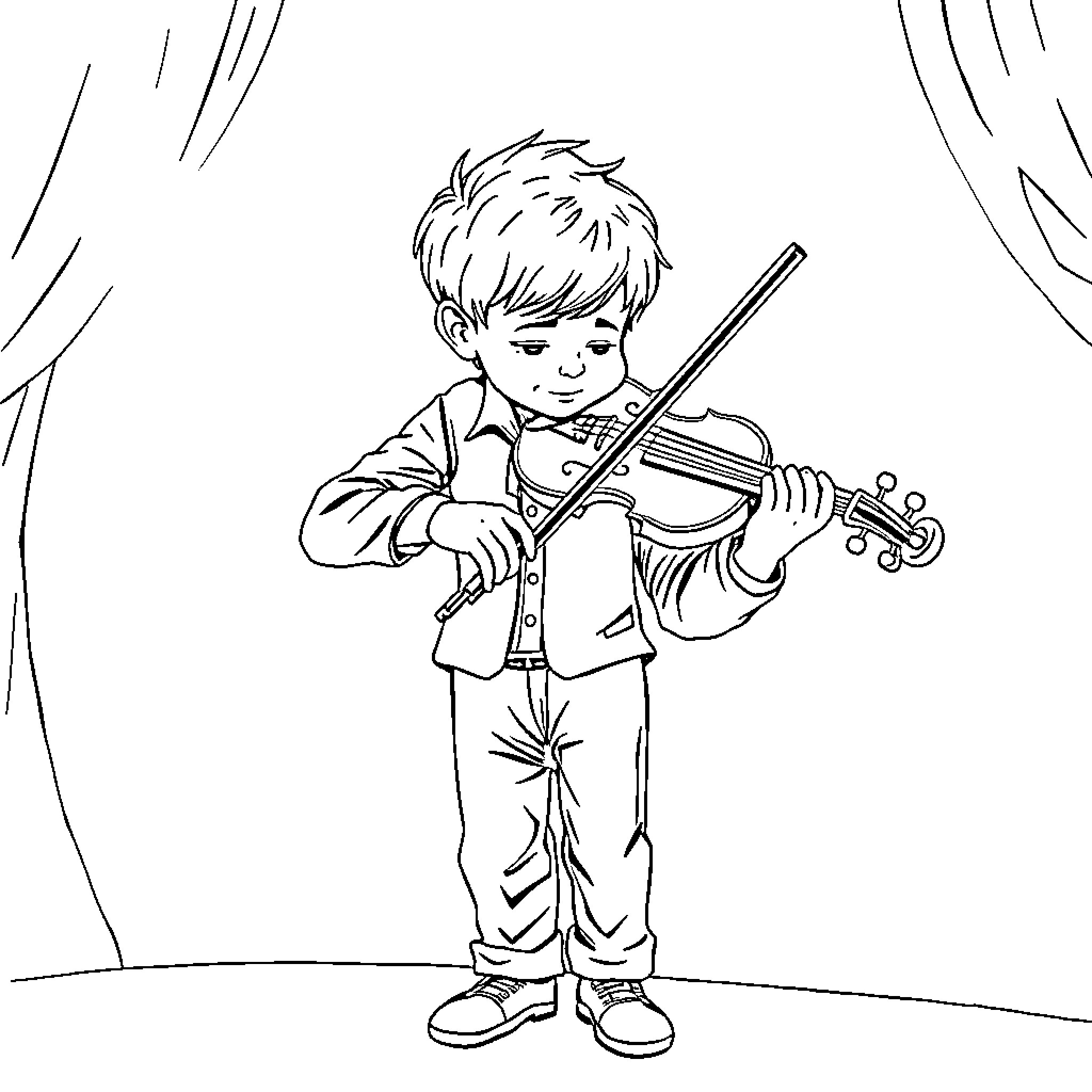 Cello Player in Performance Attire Coloring Page (free black-and-white line drawing printable PDF for all, from beginners to advanced learners, including children, teens, adults, and seniors)