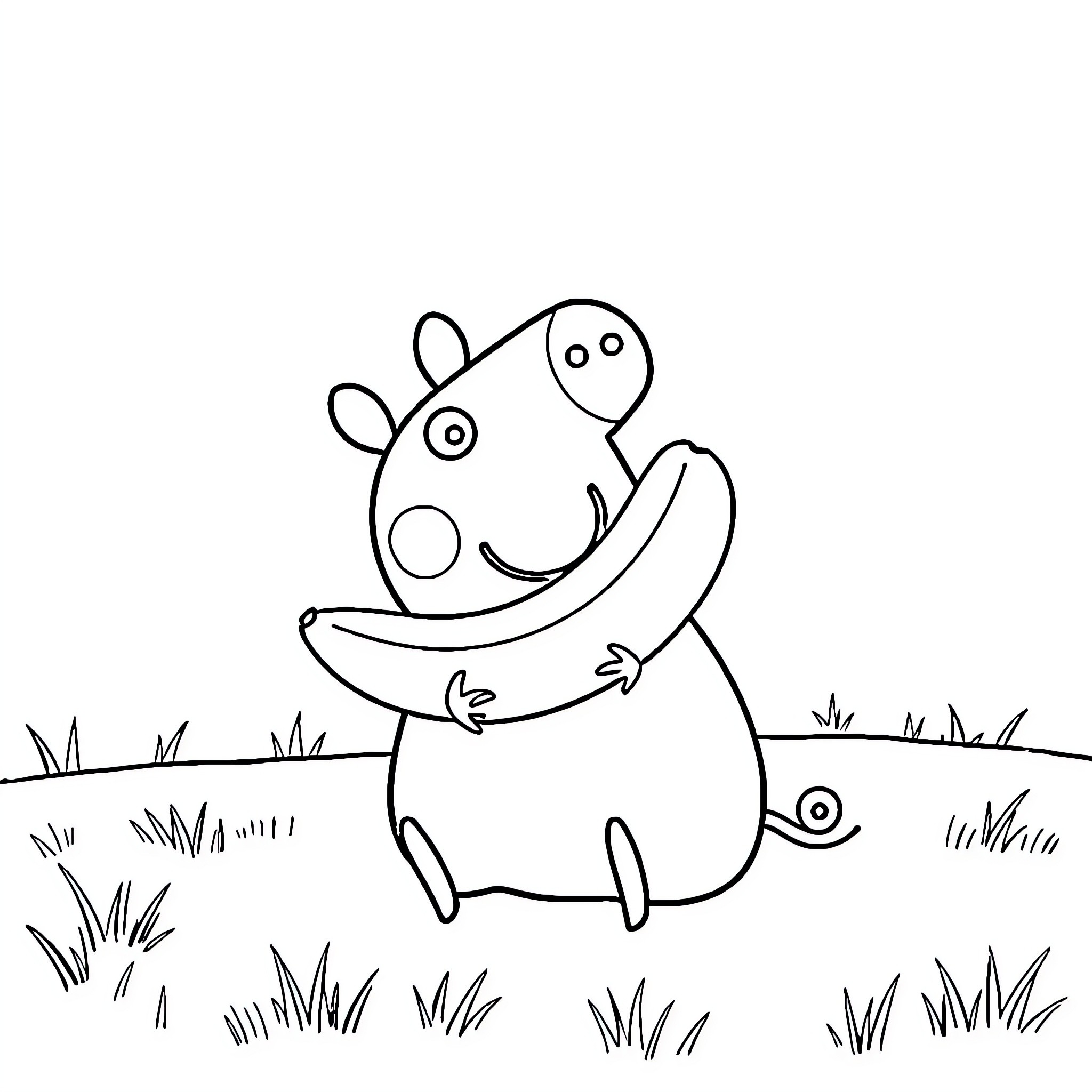 Peppa Pig enjoying the outdoors Coloring Page (free black-and-white line drawing printable PDF for all, from beginners to advanced learners, including children, teens, adults, and seniors)