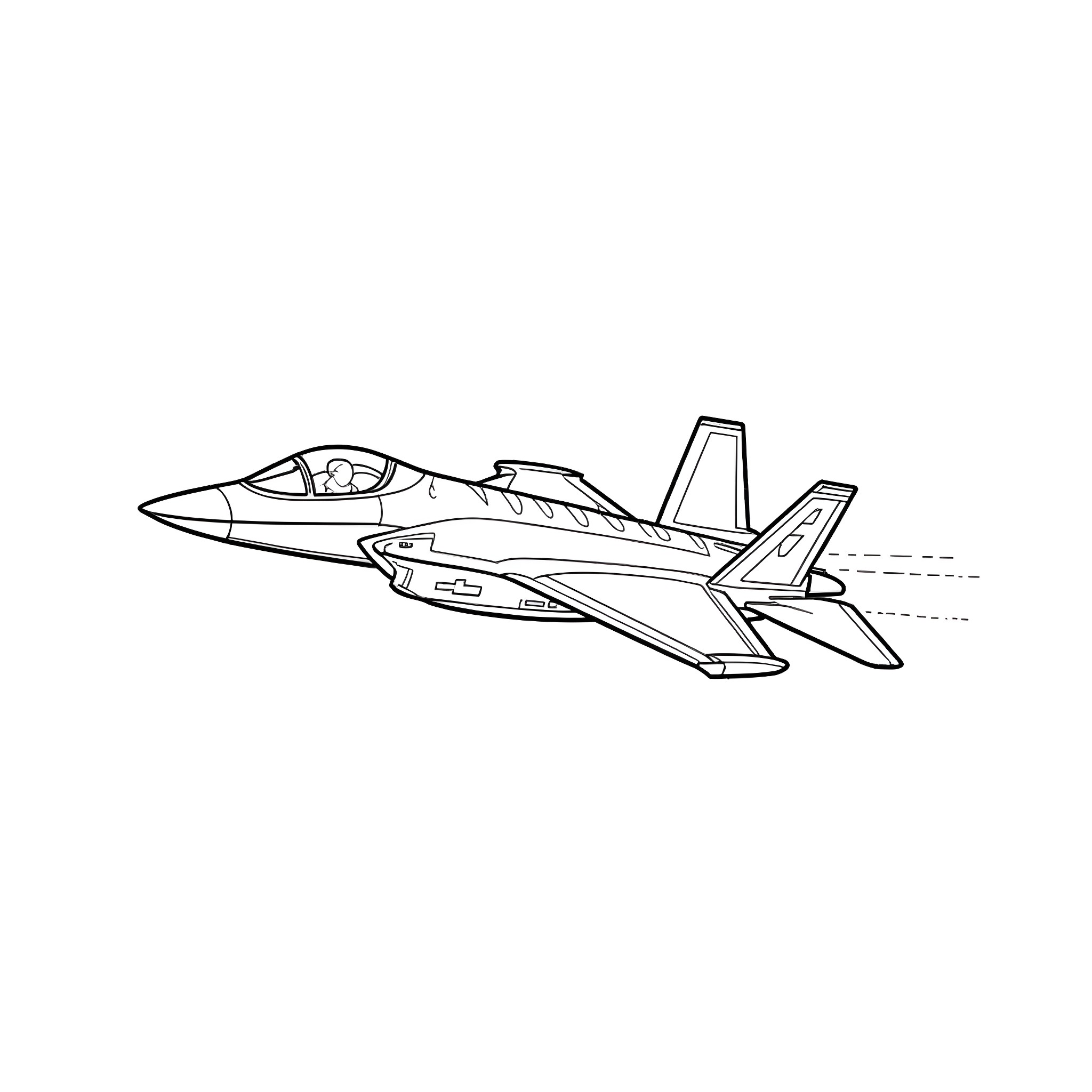 F35 Fighter Jet in Flight Coloring Page (free black-and-white line drawing printable PDF for all, from beginners to advanced learners, including children, teens, adults, and seniors)
