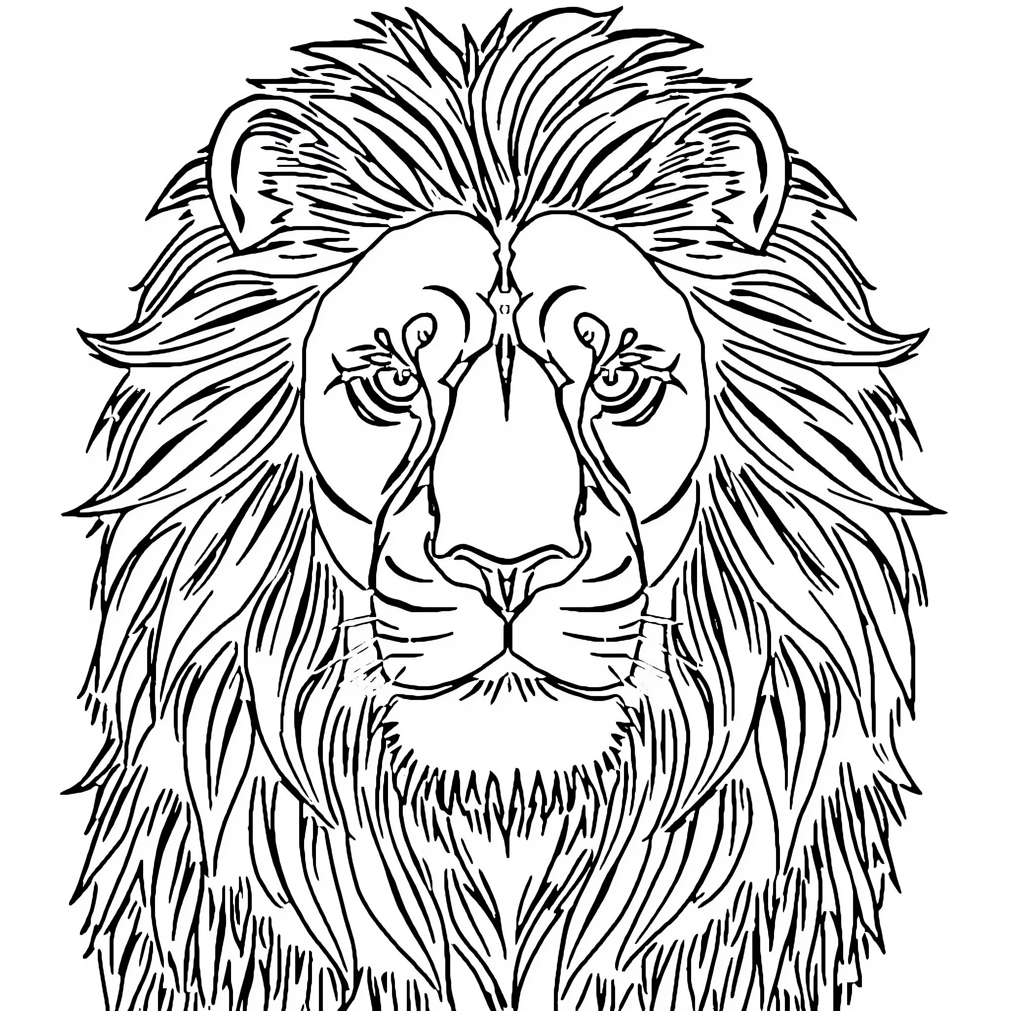Lion with detailed ornamental head Coloring Page (free black-and-white line drawing printable PDF for all, from beginners to advanced learners, including children, teens, adults, and seniors)