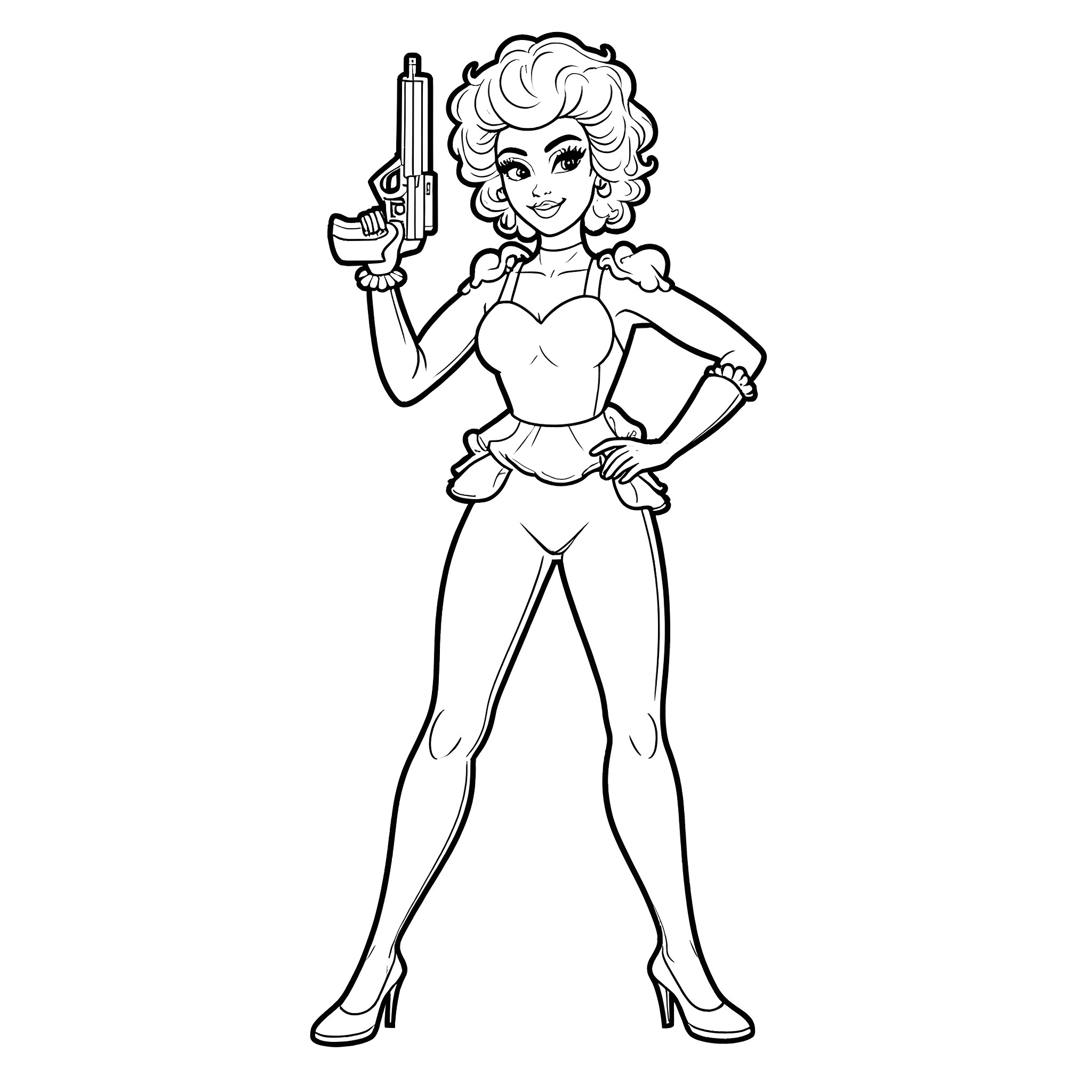 RuPaul as a stylized action figure Coloring Page (free black-and-white line drawing printable PDF for all, from beginners to advanced learners, including children, teens, adults, and seniors)