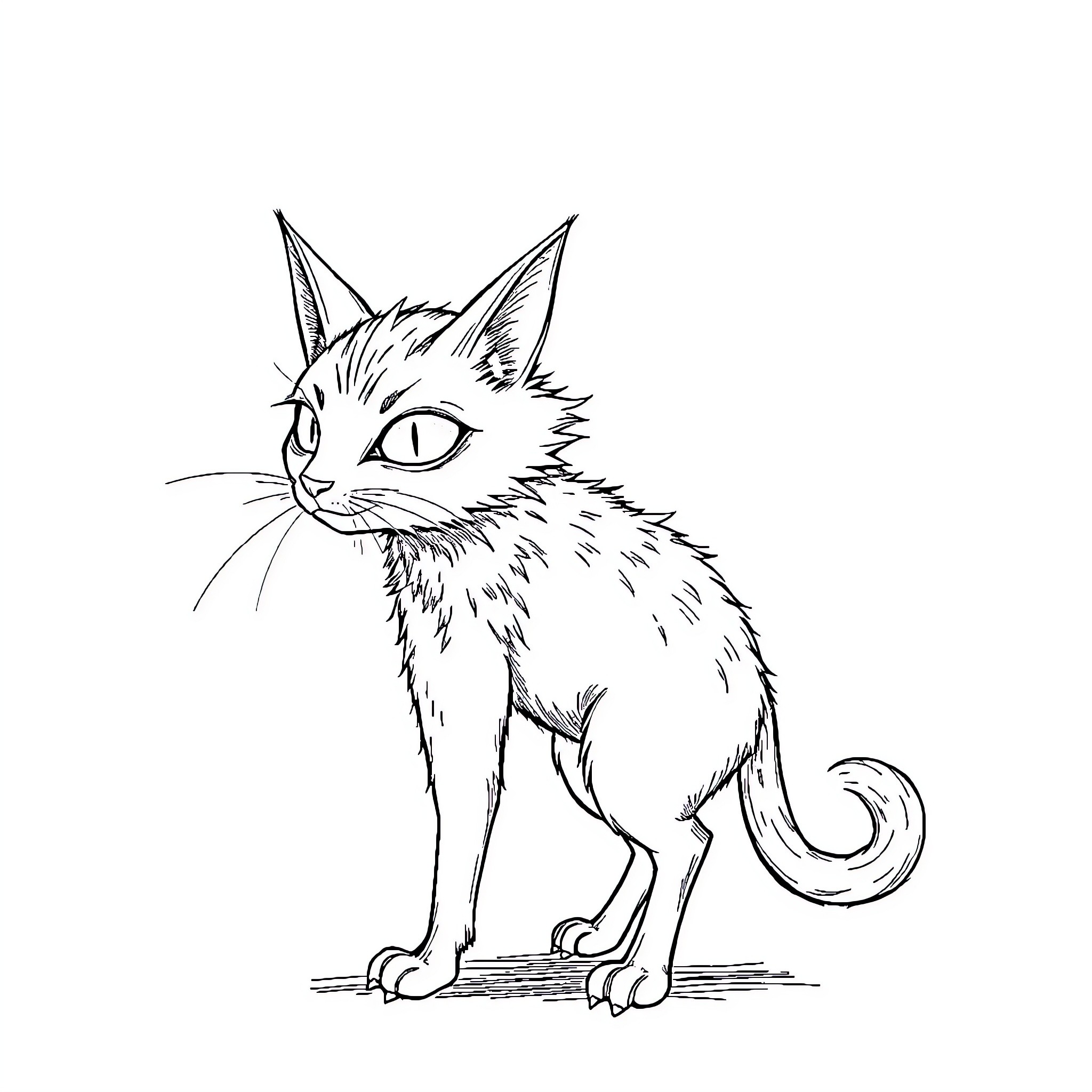 Cat Person Curious Feline Coloring Page (free black-and-white line drawing printable PDF for all, from beginners to advanced learners, including children, teens, adults, and seniors)