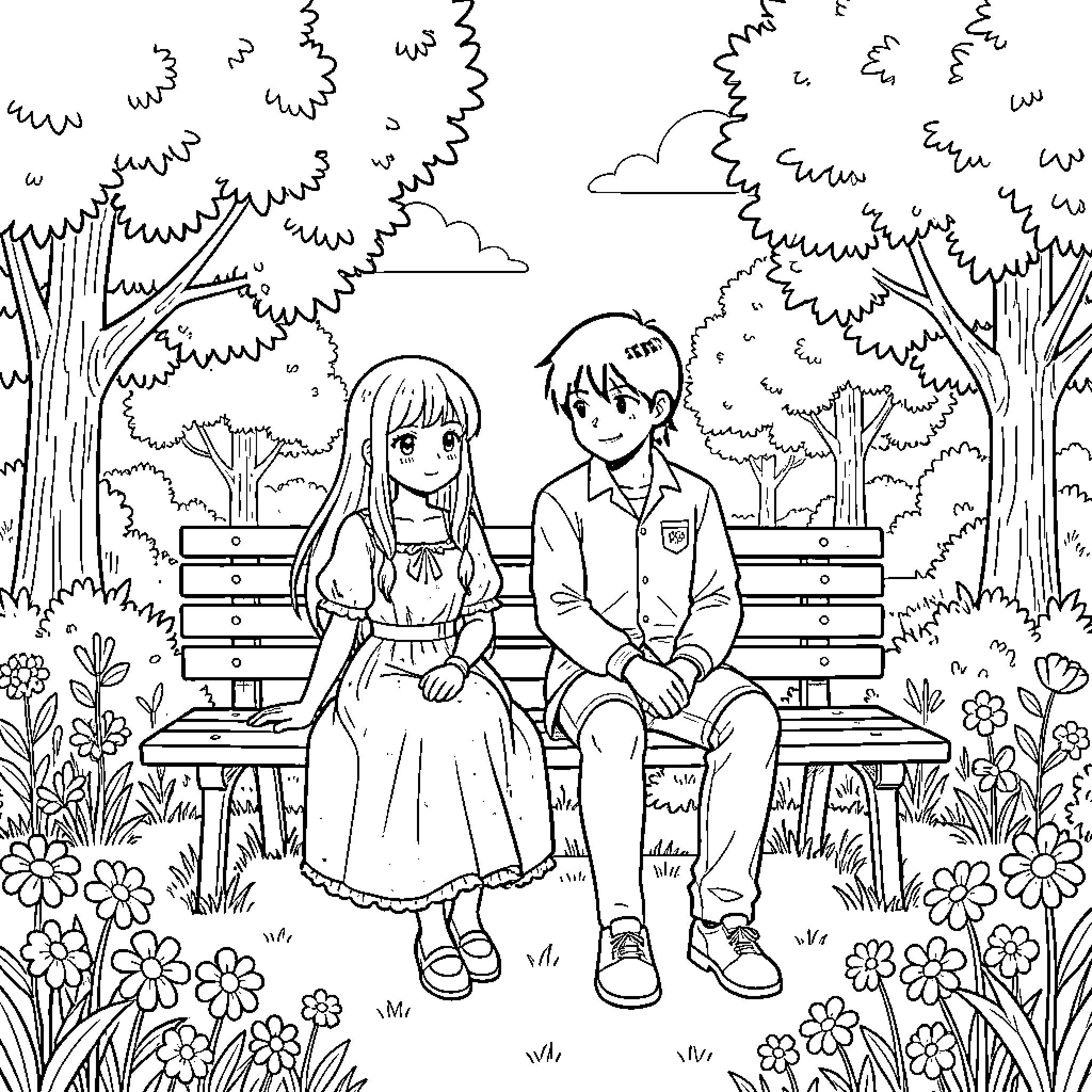 Valac Clara's Peaceful Park Outing Coloring Page (free black-and-white line drawing printable PDF for all, from beginners to advanced learners, including children, teens, adults, and seniors)