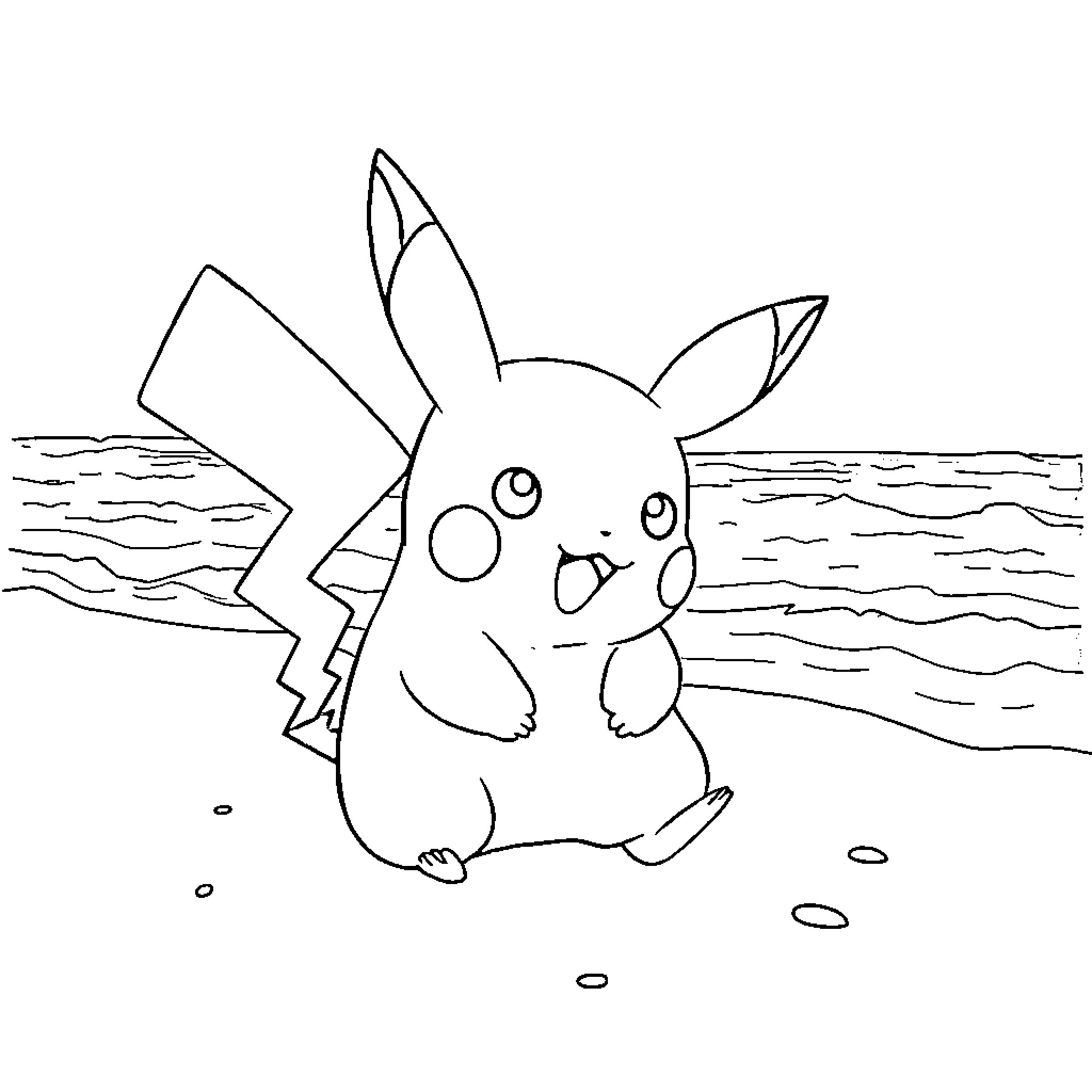 Pikachu enjoying the beach scenery Coloring Page (free black-and-white line drawing printable PDF for all, from beginners to advanced learners, including children, teens, adults, and seniors)