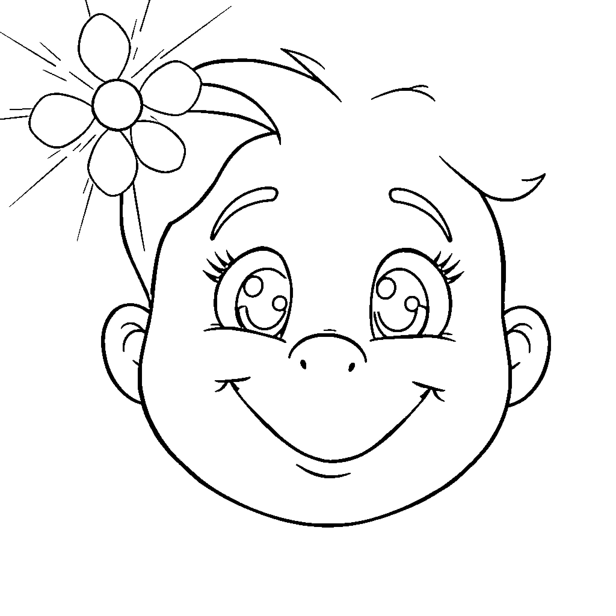 Smail of a happy face with flower Coloring Page (free black-and-white line drawing printable PDF for all, from beginners to advanced learners, including children, teens, adults, and seniors)