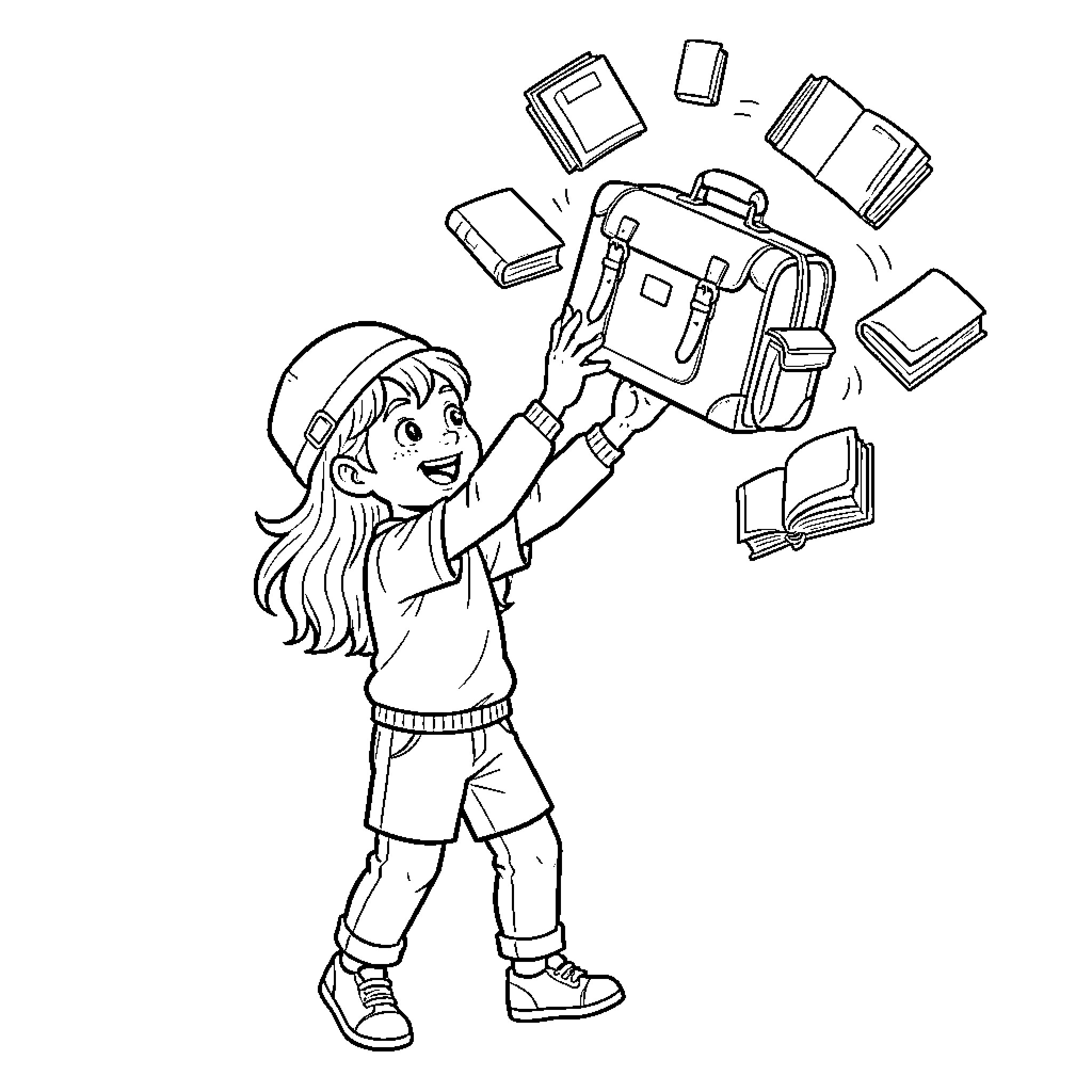 Niño exploring and embracing educational materials Coloring Page (free black-and-white line drawing printable PDF for all, from beginners to advanced learners, including children, teens, adults, and seniors)