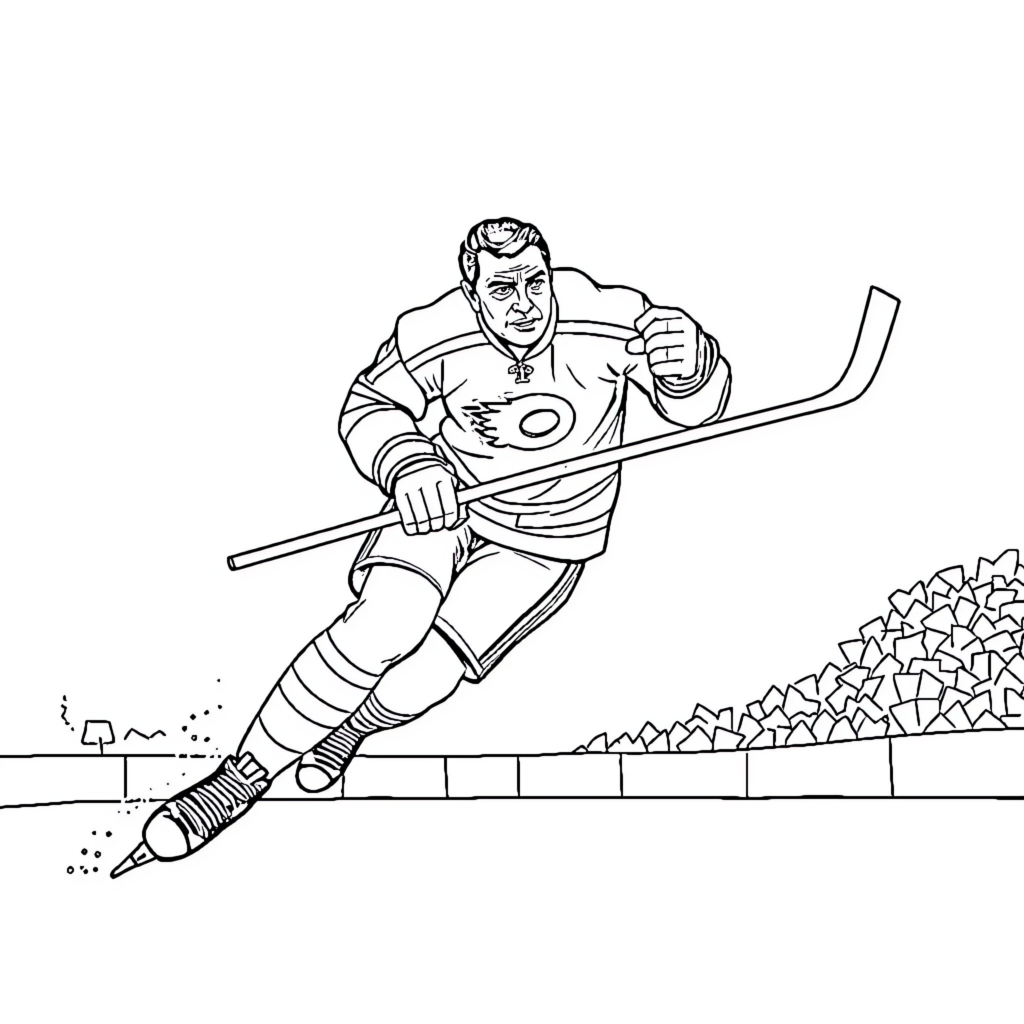 Al Capone Hockey Player in Action on the Ice Coloring Page (free black-and-white line drawing printable PDF for all, from beginners to advanced learners, including children, teens, adults, and seniors)