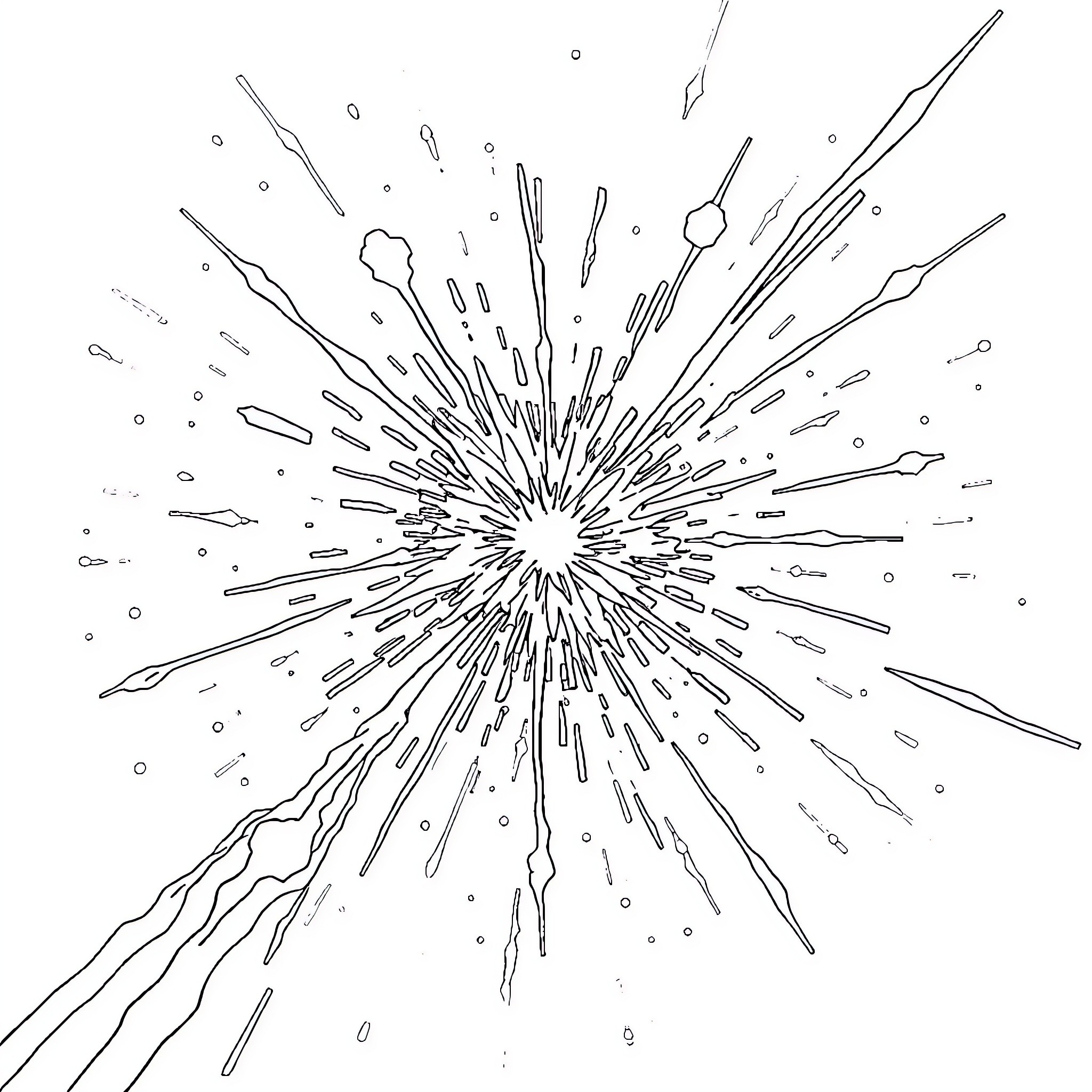 Supernova Cosmic Explosion in Monochrome Coloring Page (free black-and-white line drawing printable PDF for all, from beginners to advanced learners, including children, teens, adults, and seniors)