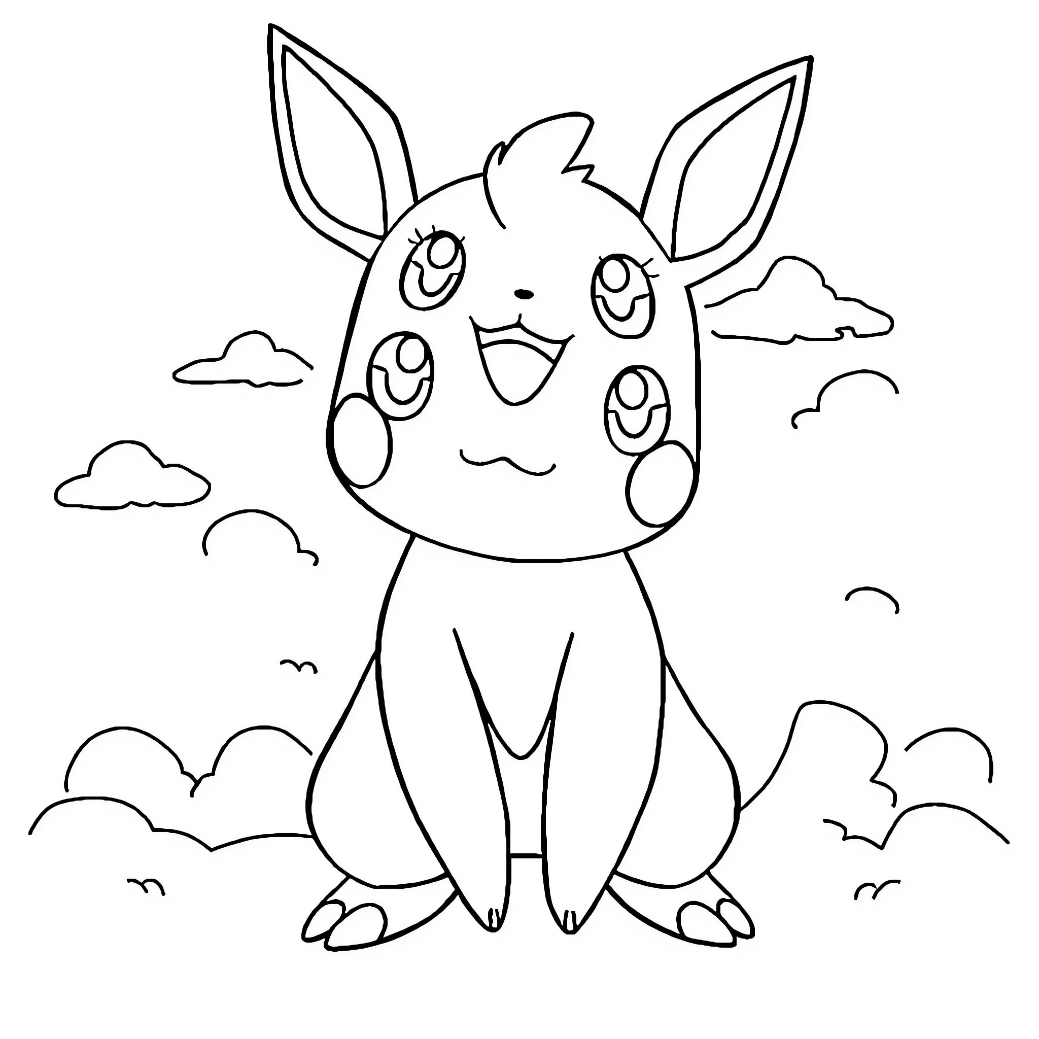 Pokémon character enjoying a sunny day Coloring Page (free black-and-white line drawing printable PDF for all, from beginners to advanced learners, including children, teens, adults, and seniors)