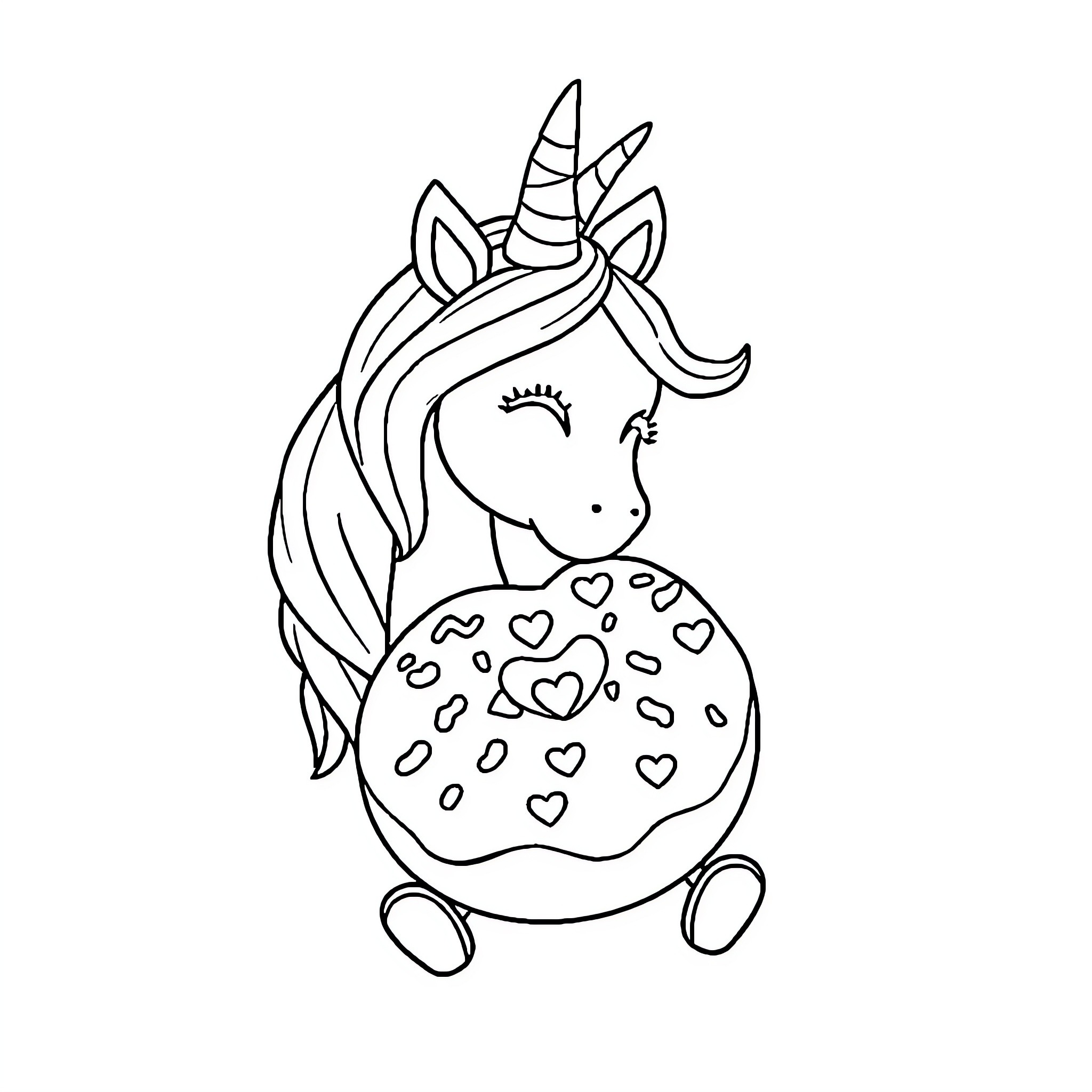 Unicorn with heart-shaped dress sitting peacefully Coloring Page (free black-and-white line drawing printable PDF for all, from beginners to advanced learners, including children, teens, adults, and seniors)