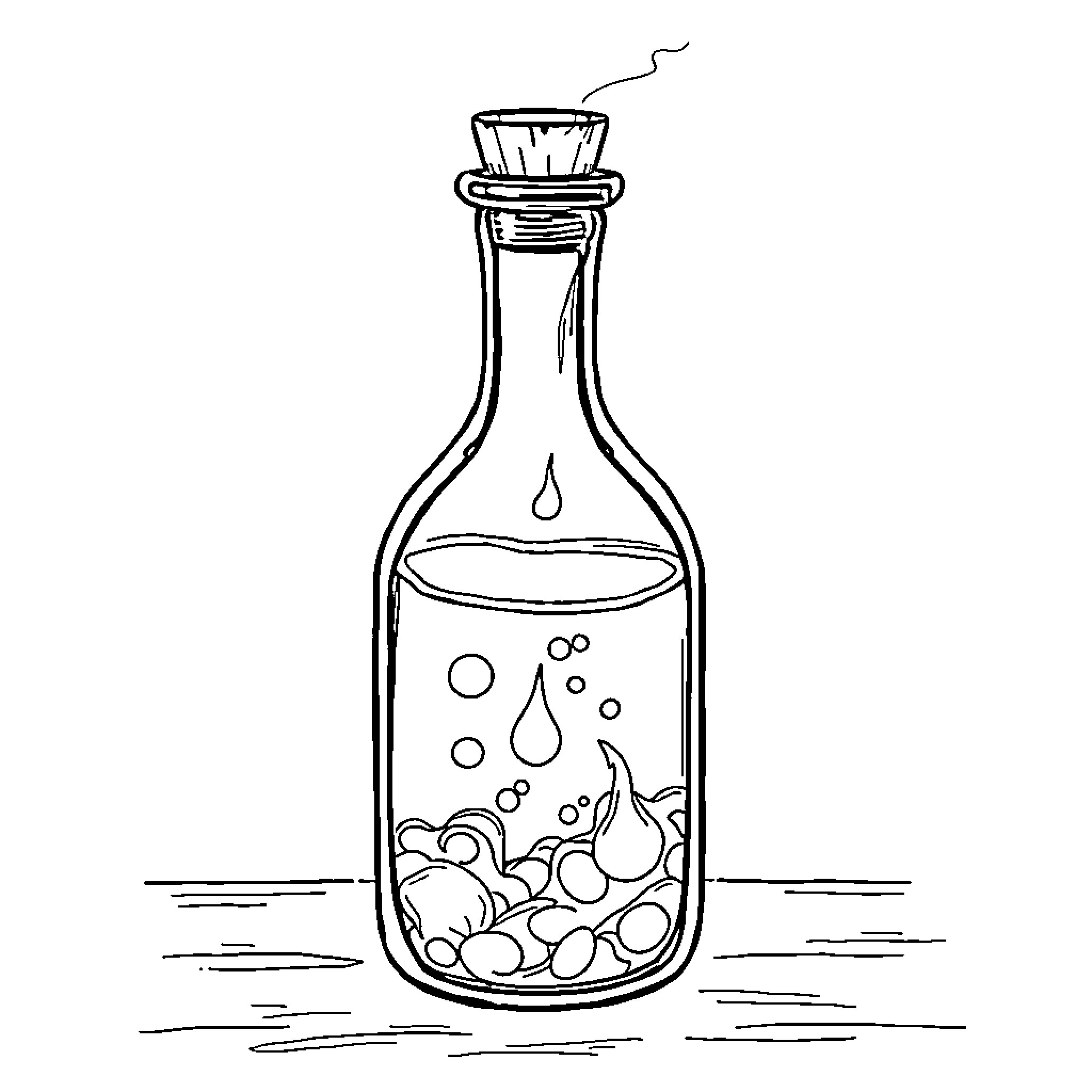 Potion brewing with mysterious ingredients Coloring Page (free black-and-white line drawing printable PDF for all, from beginners to advanced learners, including children, teens, adults, and seniors)
