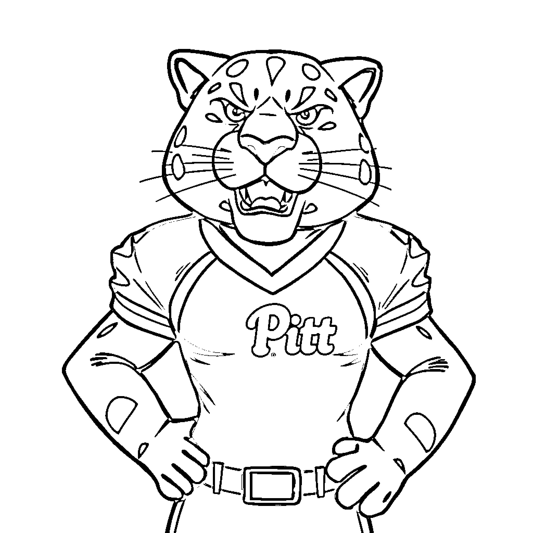Roc the Ferocious Panther in Team Uniform Coloring Page (free black-and-white line drawing printable PDF for all, from beginners to advanced learners, including children, teens, adults, and seniors)