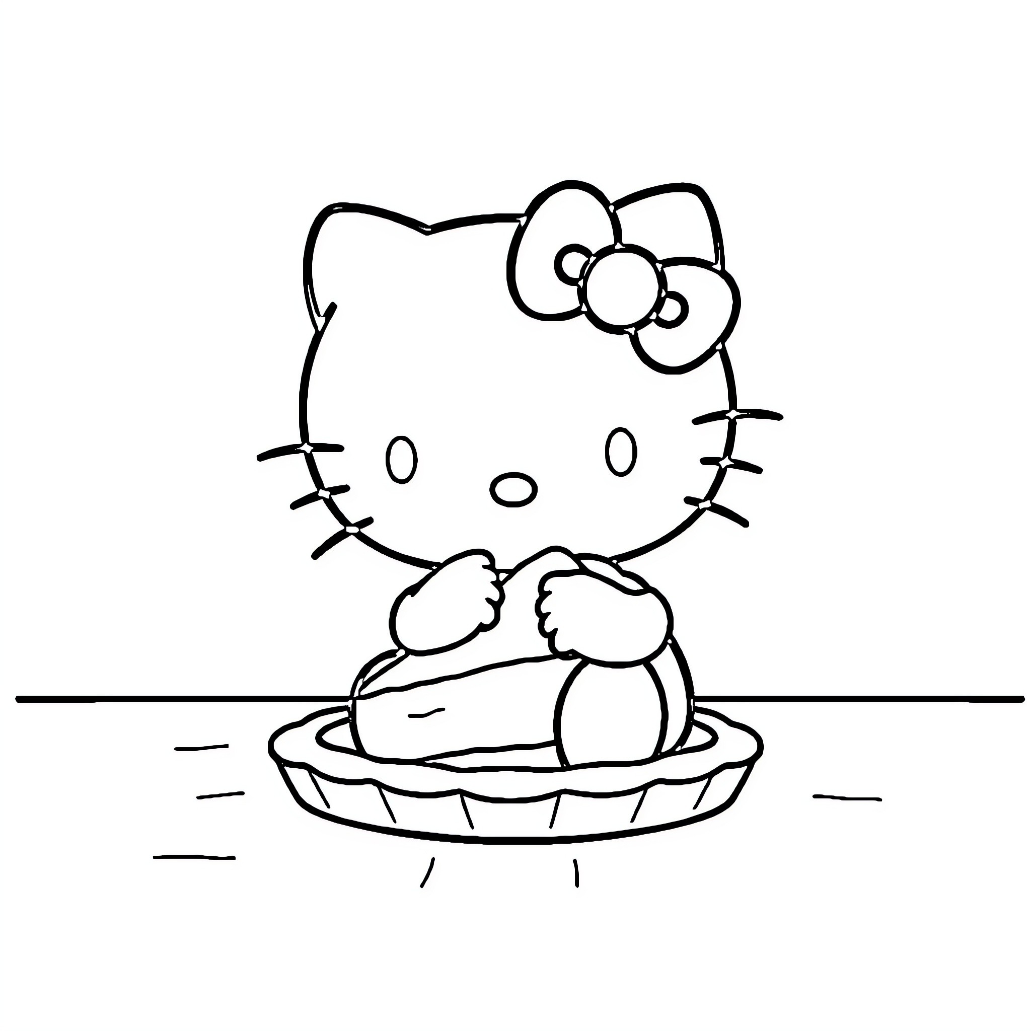 Hello Kitty enjoying a sweet treat Coloring Page (free black-and-white line drawing printable PDF for all, from beginners to advanced learners, including children, teens, adults, and seniors)