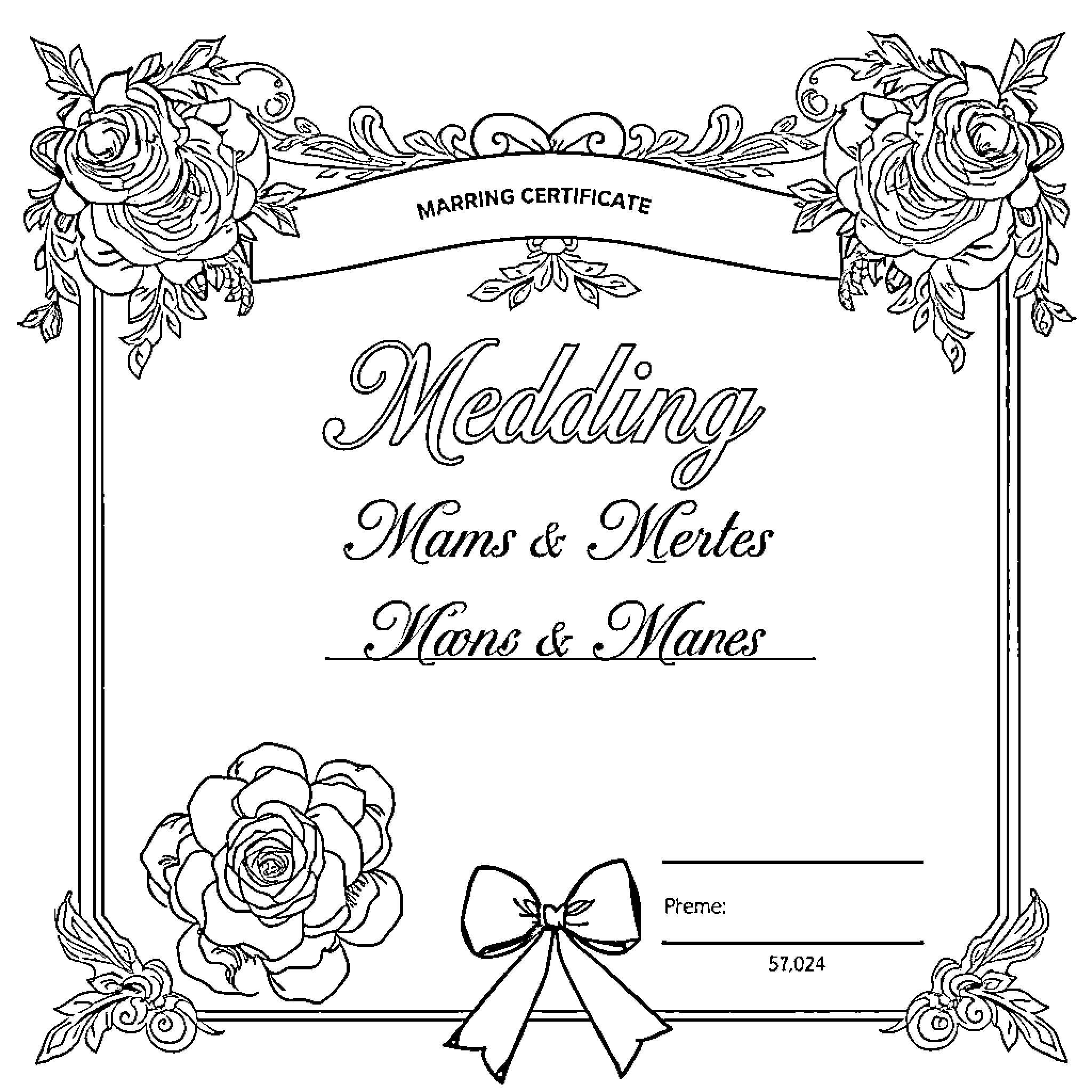 Marriage Certificate of Mams & Mertes Coloring Page (free black-and-white line drawing printable PDF for all, from beginners to advanced learners, including children, teens, adults, and seniors)