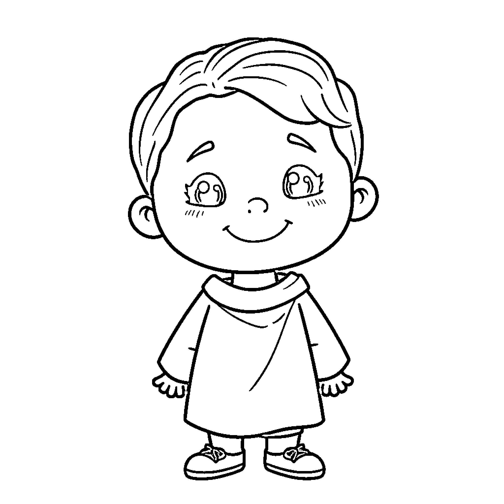 Christian child with cheerful expression Coloring Page (free black-and-white line drawing printable PDF for all, from beginners to advanced learners, including children, teens, adults, and seniors)