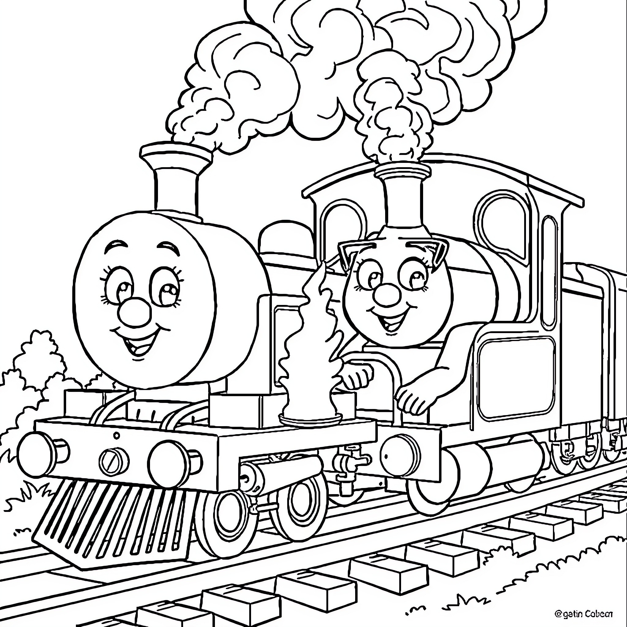 Bluey's Train Adventure Coloring Page (free black-and-white line drawing printable PDF for all, from beginners to advanced learners, including children, teens, adults, and seniors)
