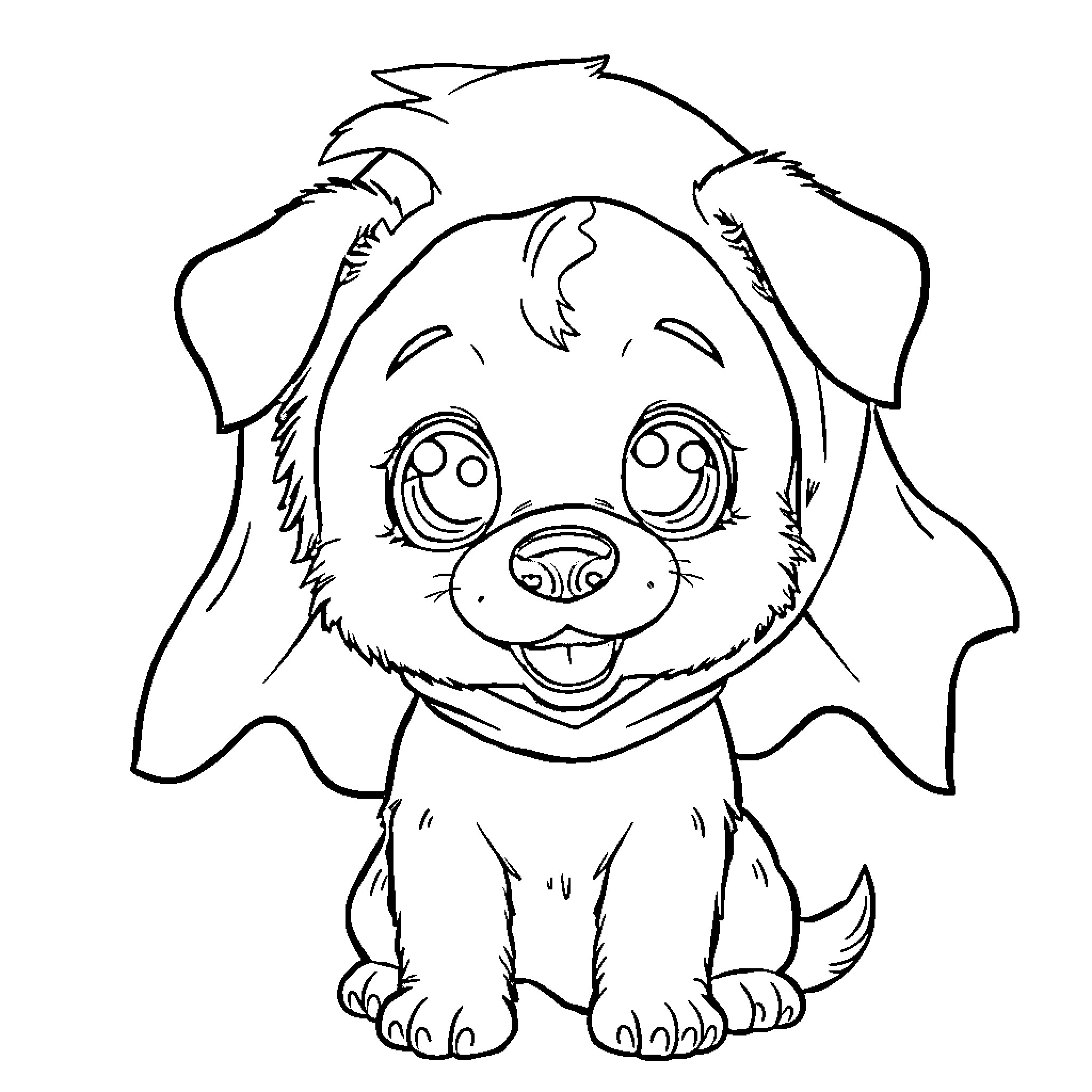 Puppy making a silly face Coloring Page (free black-and-white line drawing printable PDF for all, from beginners to advanced learners, including children, teens, adults, and seniors)