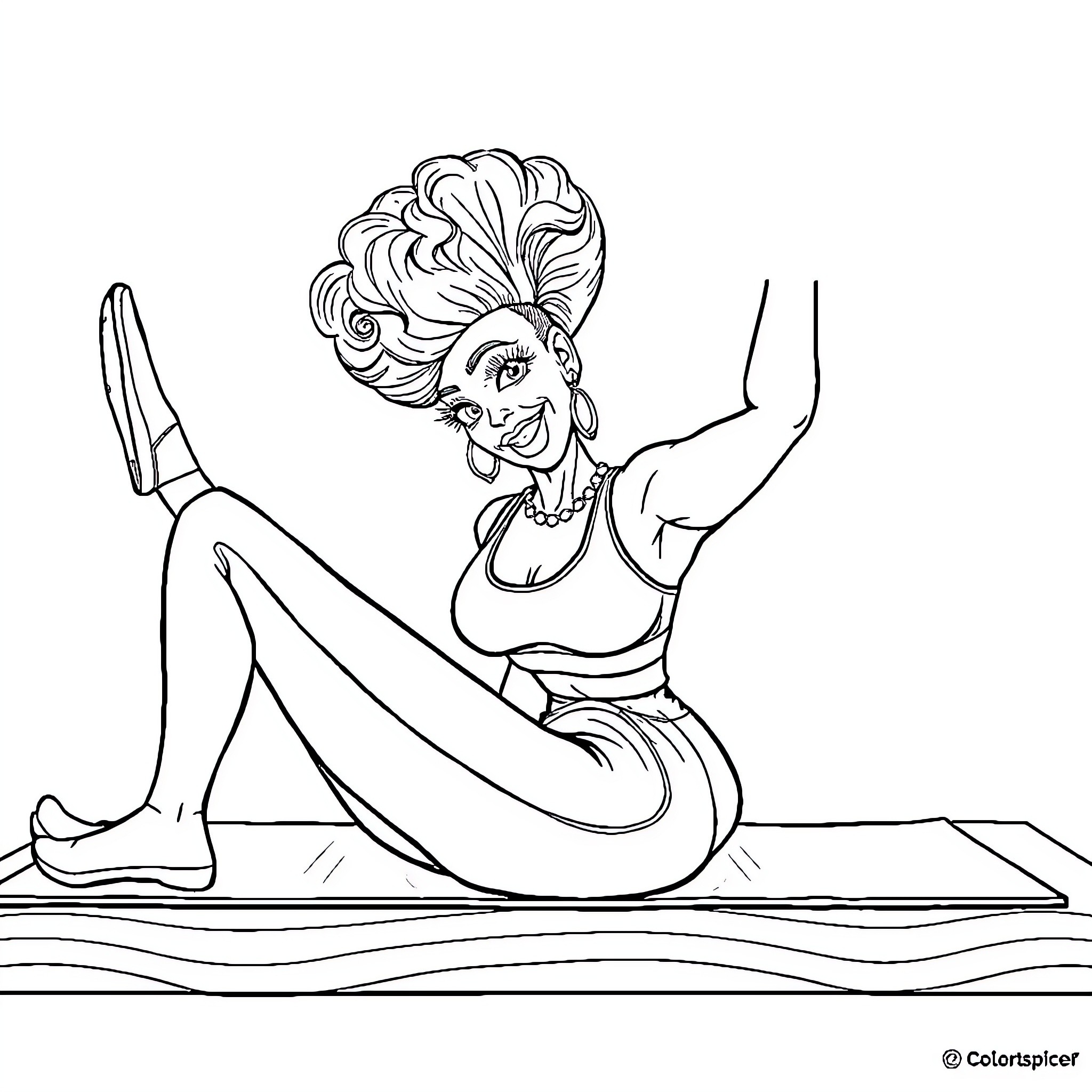 RuPaul posing energetically in a leotard Coloring Page (free black-and-white line drawing printable PDF for all, from beginners to advanced learners, including children, teens, adults, and seniors)