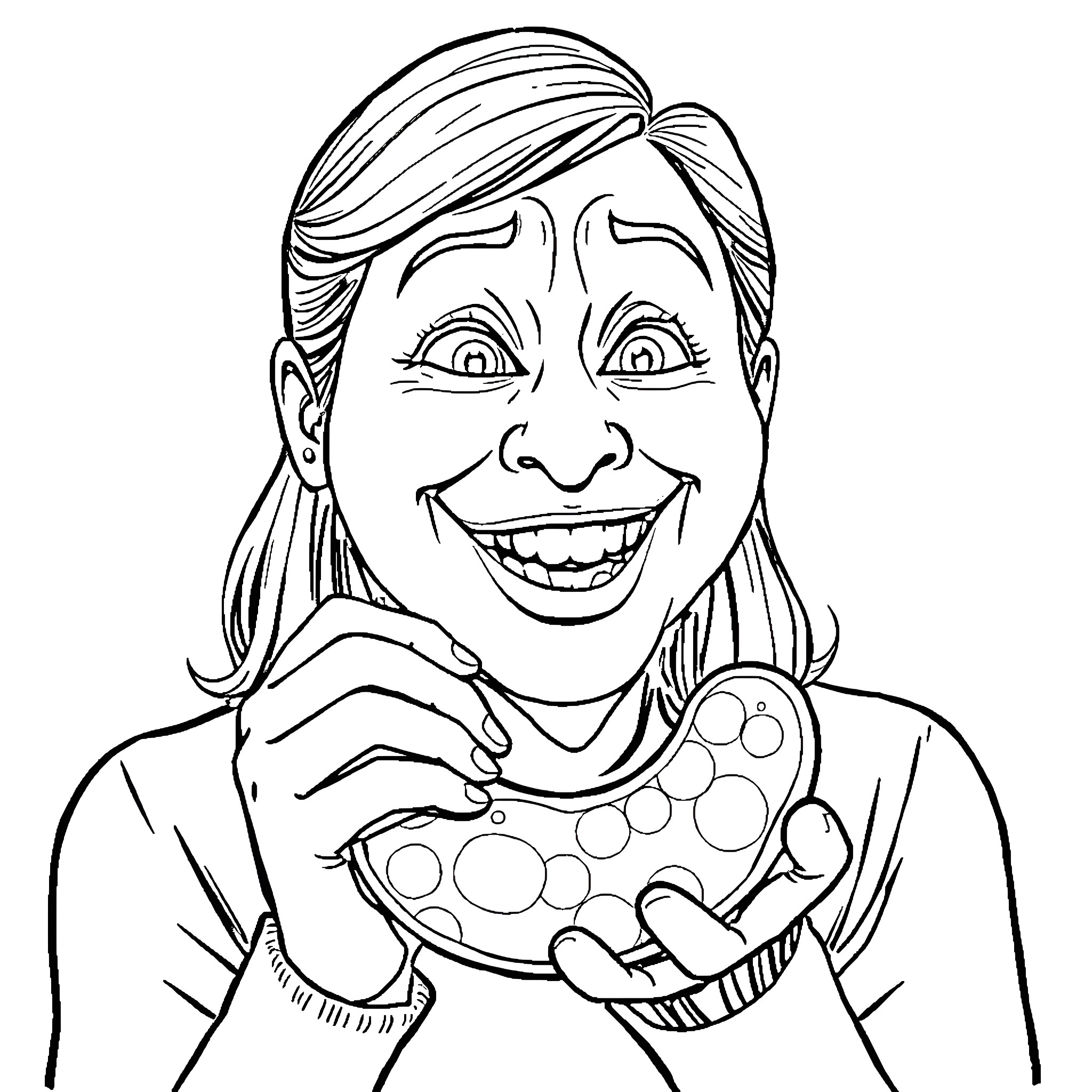 Mommy playfully holding a painting palette Coloring Page (free black-and-white line drawing printable PDF for all, from beginners to advanced learners, including children, teens, adults, and seniors)