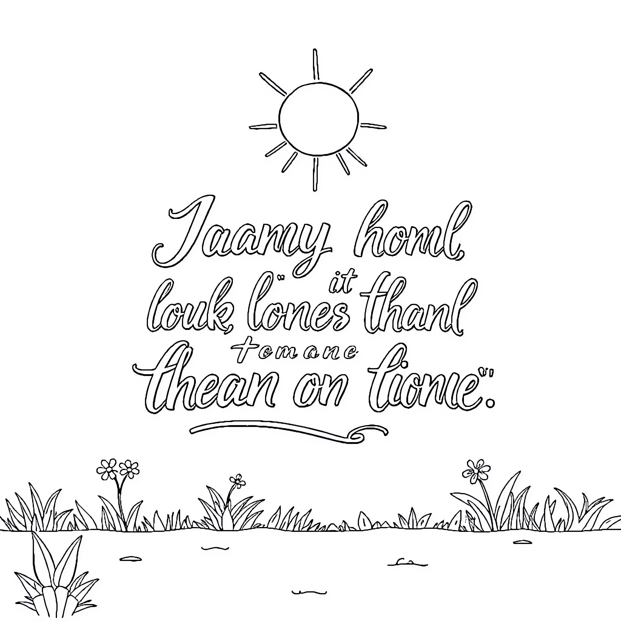 Quote Inspirational message with sun and nature Coloring Page (free black-and-white line drawing printable PDF for all, from beginners to advanced learners, including children, teens, adults, and seniors)