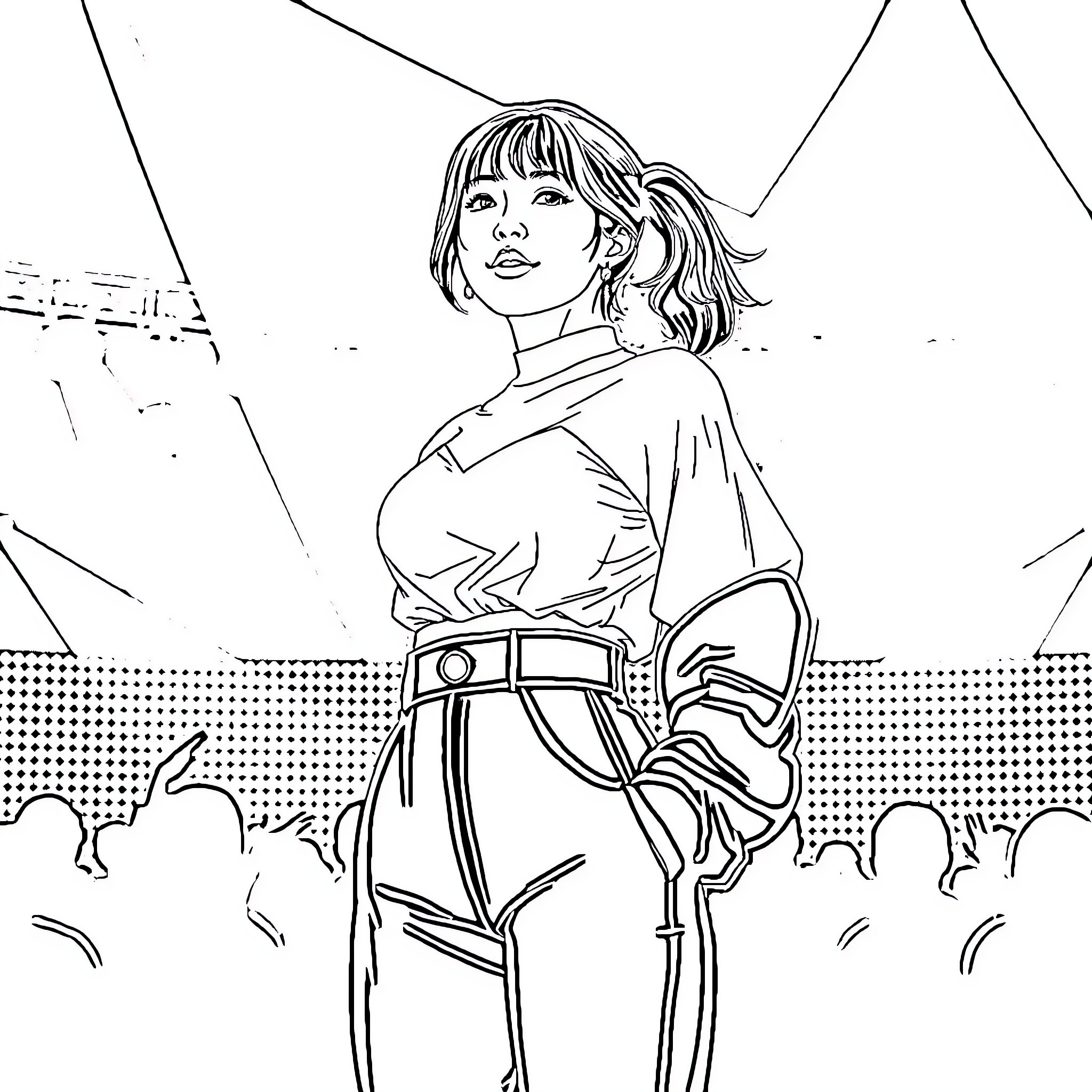 Wonhee's performance on stage with passion Coloring Page (free black-and-white line drawing printable PDF for all, from beginners to advanced learners, including children, teens, adults, and seniors)