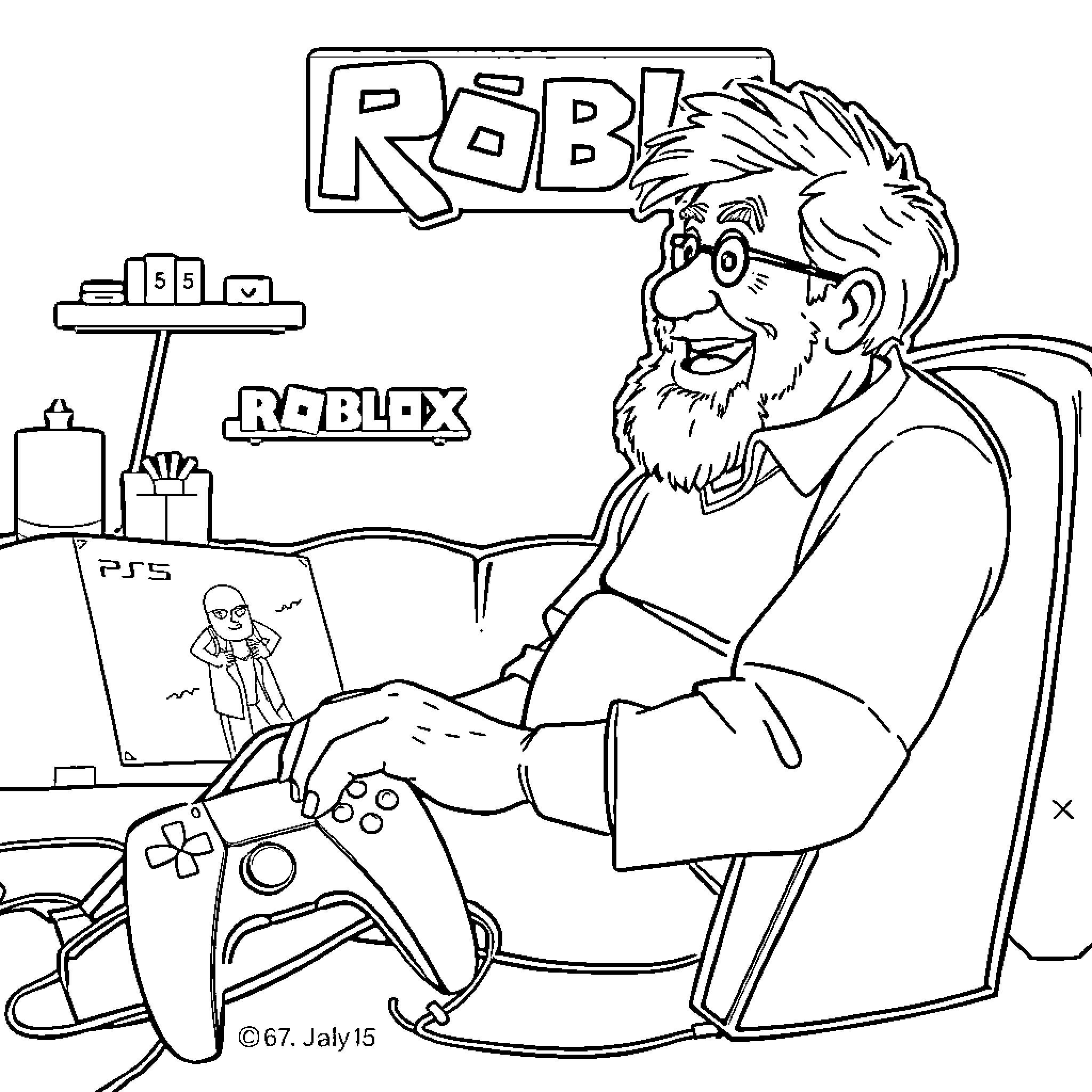 Brainrot: Gamer Enthusiast's Workspace Coloring Page (free black-and-white line drawing printable PDF for all, from beginners to advanced learners, including children, teens, adults, and seniors)