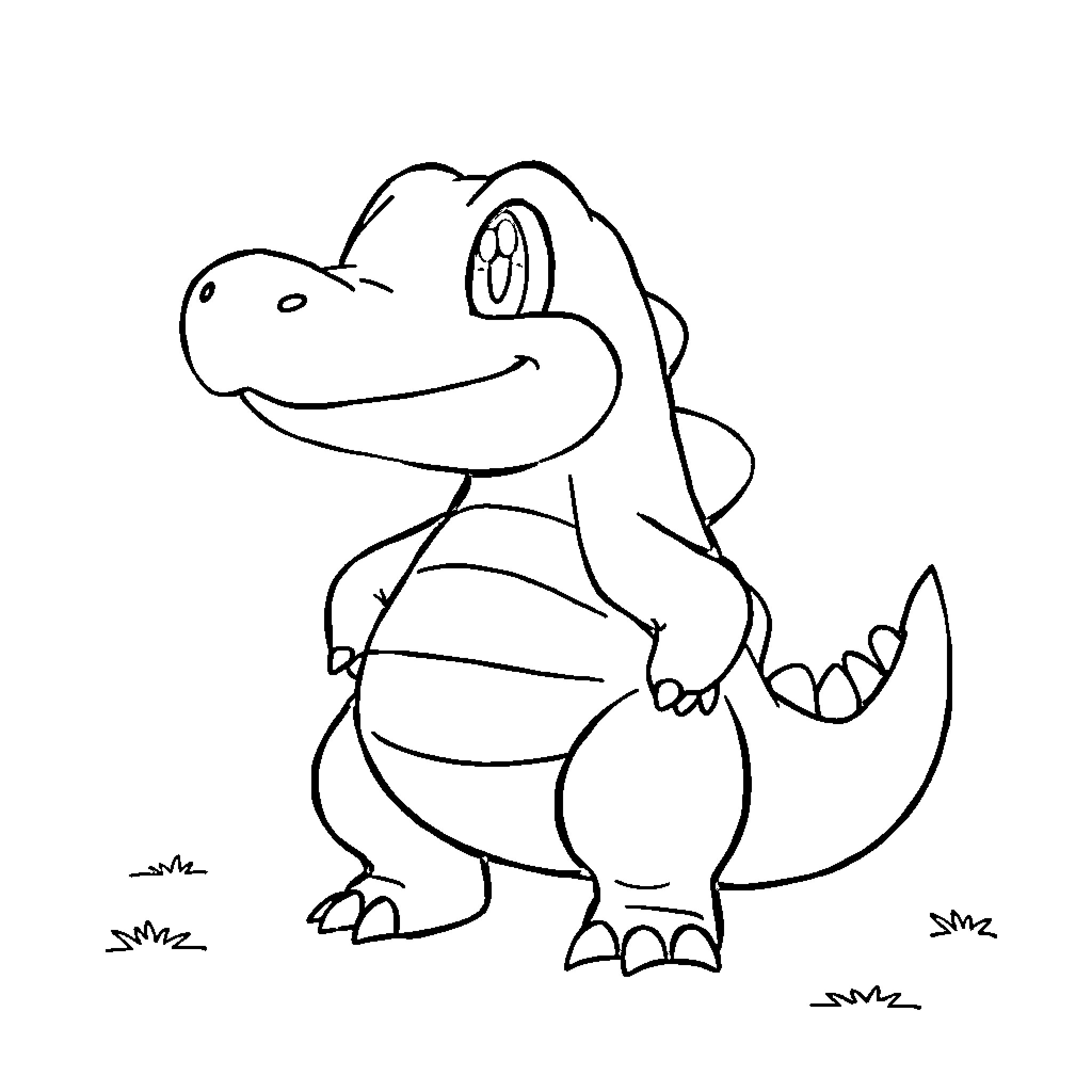 Totodile exploring the outdoors Coloring Page (free black-and-white line drawing printable PDF for all, from beginners to advanced learners, including children, teens, adults, and seniors)